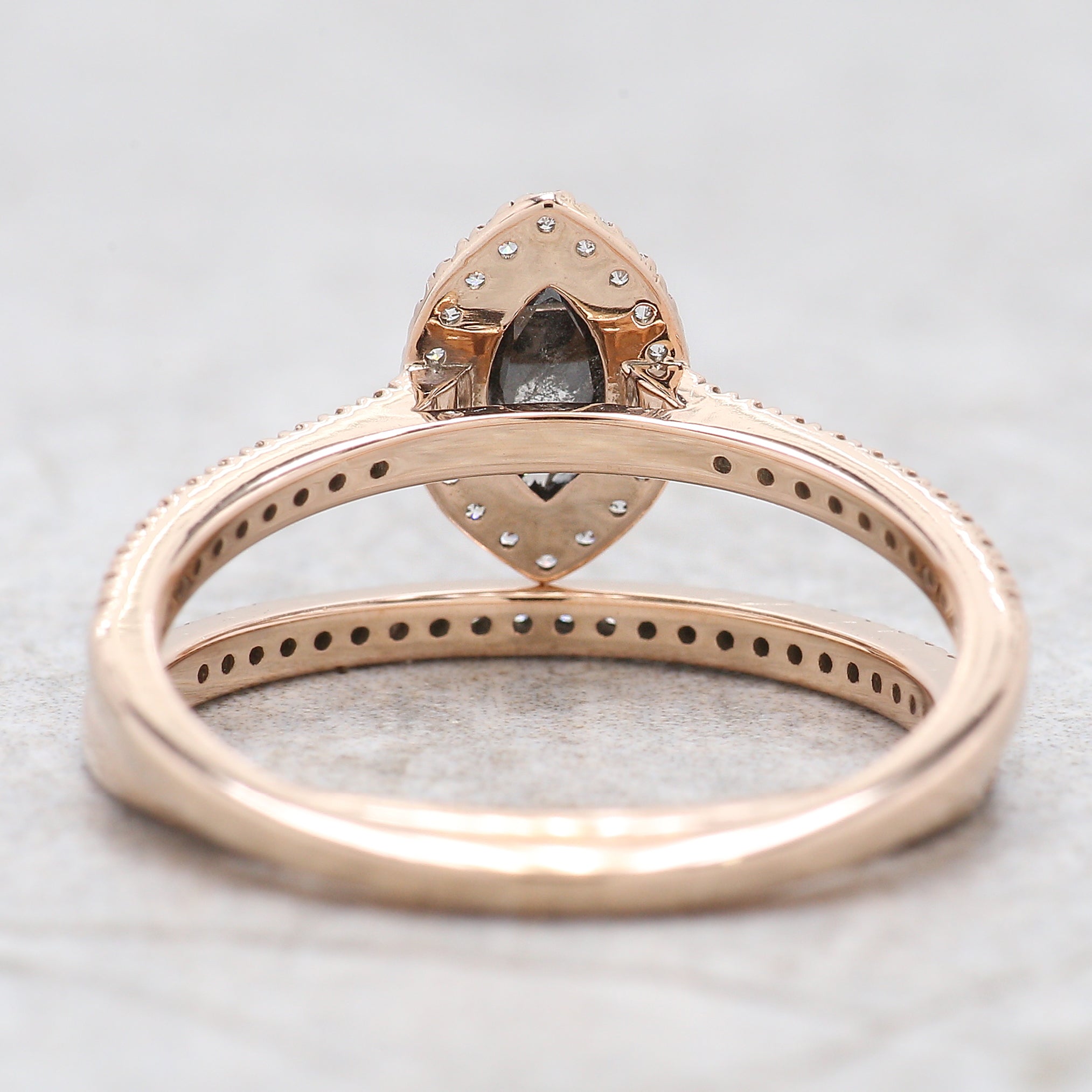 Marquise Cut Salt And Pepper Diamond Ring 0.41 Ct 6.99 MM Marquise Diamond Ring 14K Rose Gold Silver Engagement Ring Gift For Her KDN2490-1