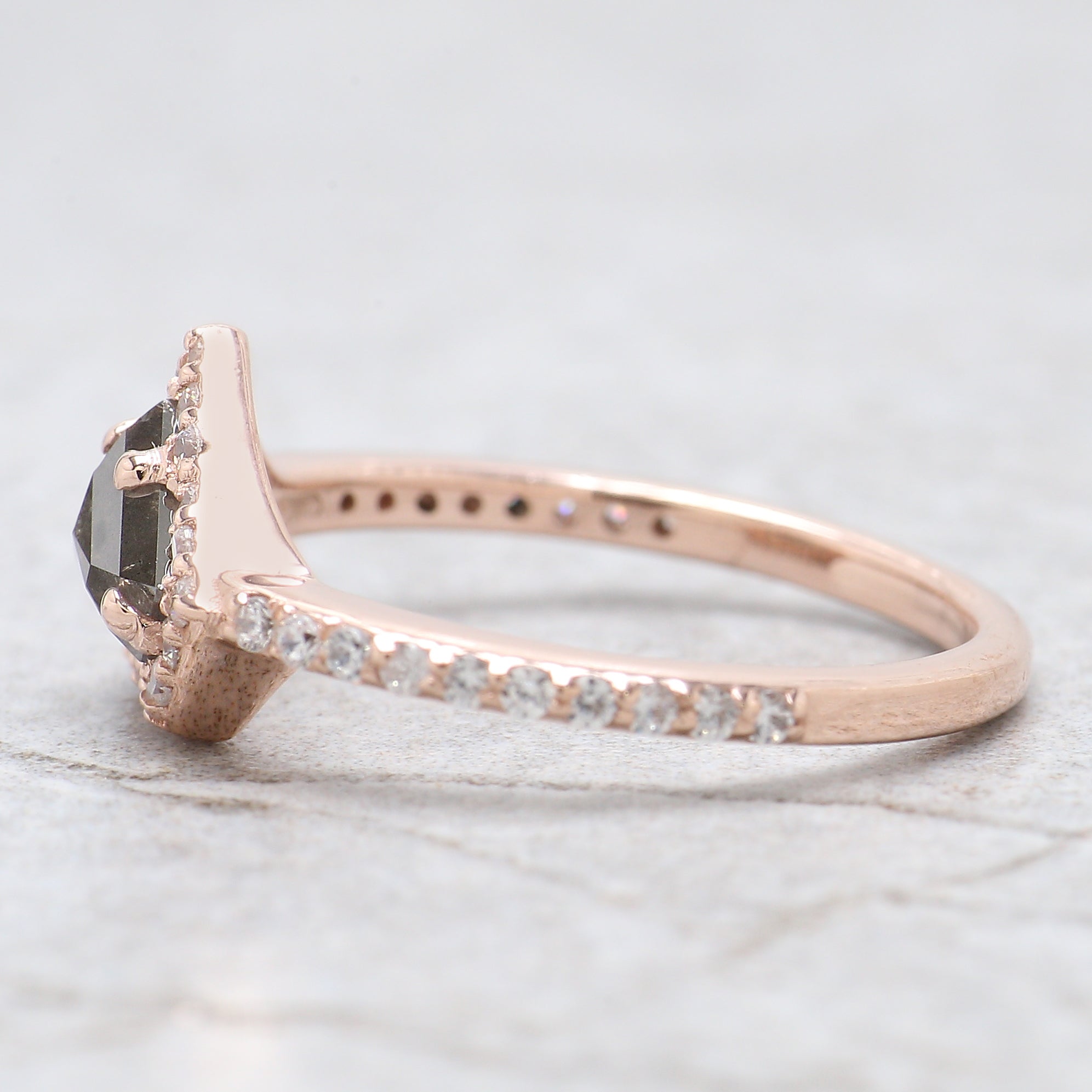 Shield Cut Salt And Pepper Diamond Ring 0.81 Ct 5.50 MM Shield Diamond Ring 14K Solid Rose Gold Silver Engagement Ring Gift For Her QN1251