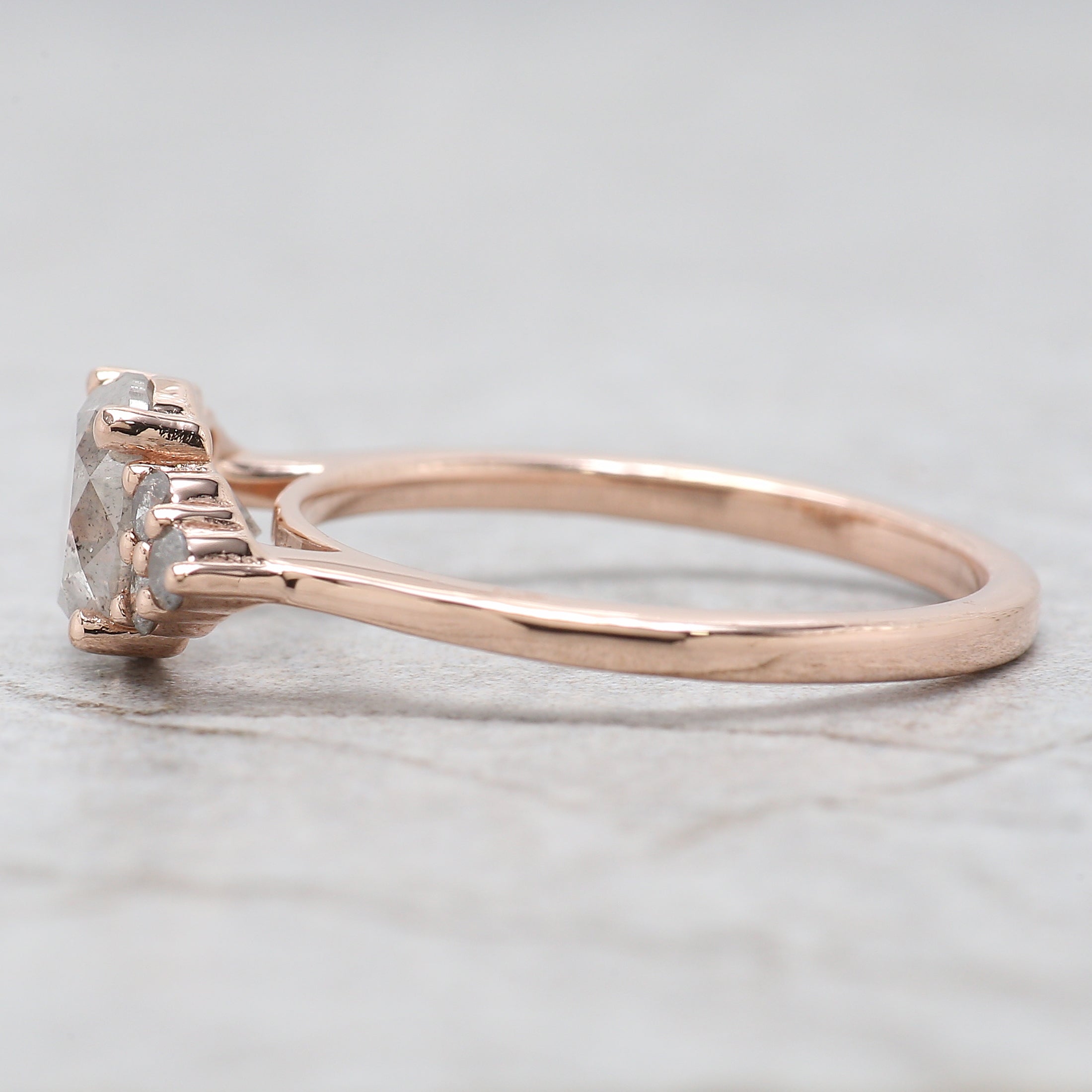 Round Cut Salt And Pepper Diamond Ring 1.43 Ct 6.75 MM Round Diamond Ring 14K Solid Rose Gold Silver Engagement Ring Gift For Her QL8207