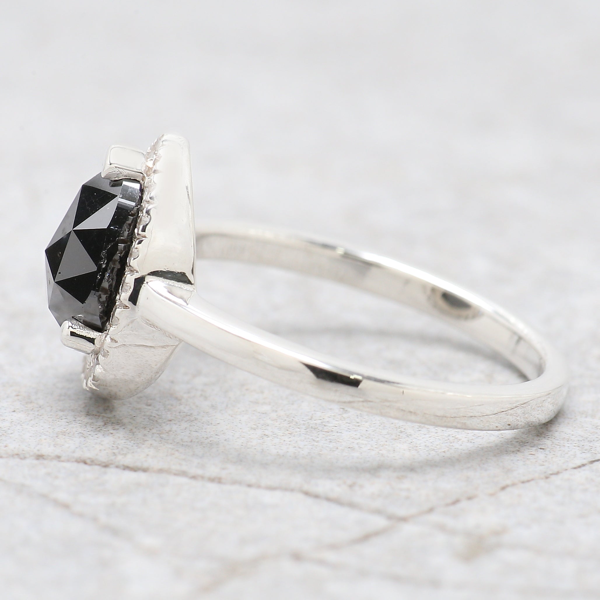 Pear Cut Black Color Diamond Ring 1.58 Ct 8.20 MM Pear Shape Diamond Ring 14K Solid White Gold Silver Engagement Ring Gift For Her QN8801