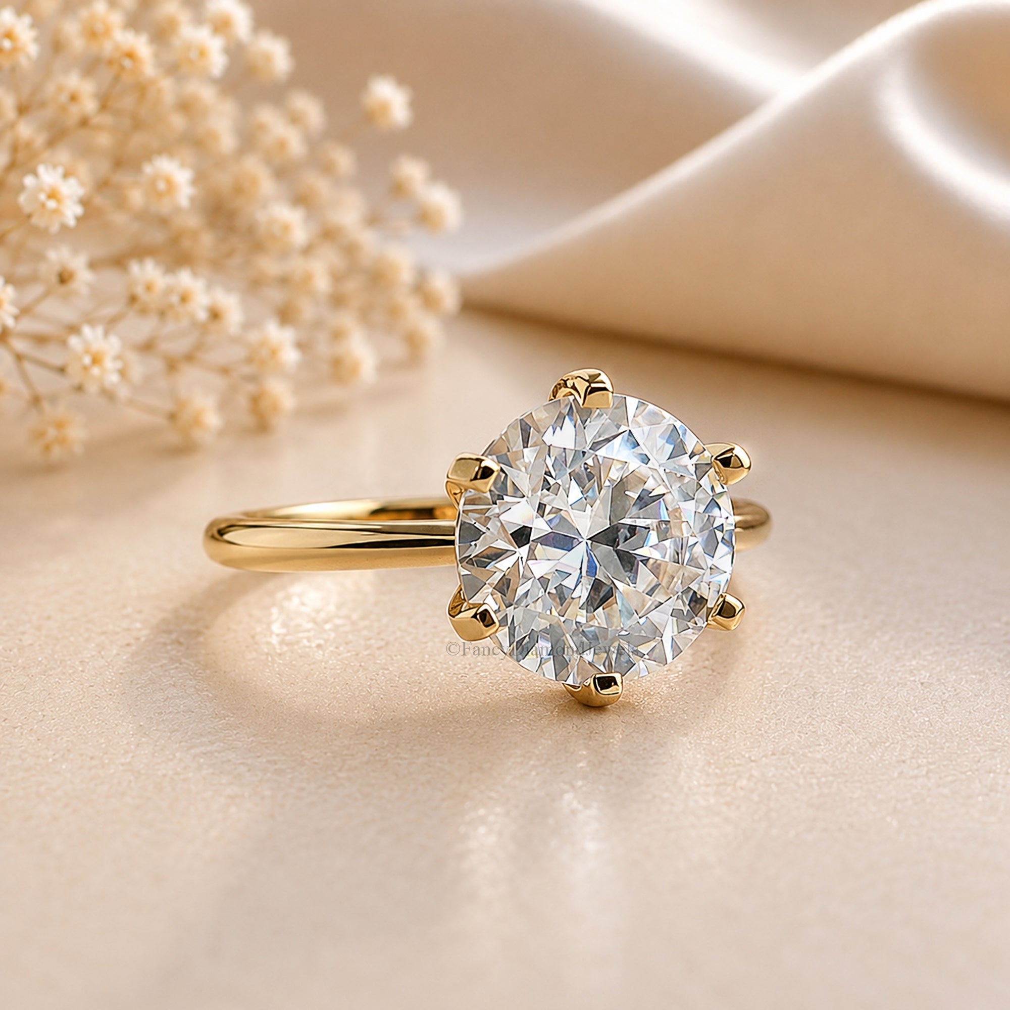 Round Cut Engagement Ring, Moissanite Diamond Wedding Ring for Women, Round Shape Moissanite Solitaire Propose Ring, Anniversary Gift FD599