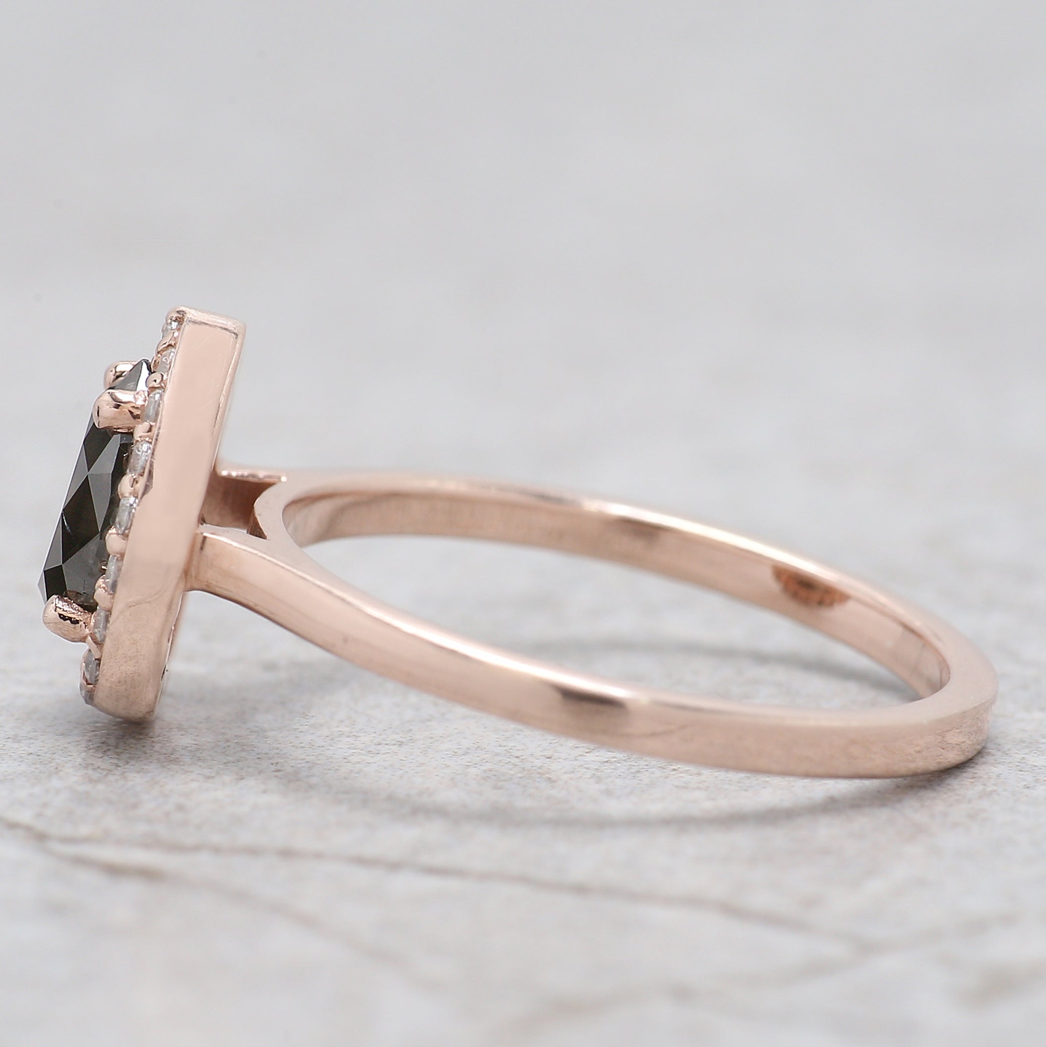 Pear Cut Salt And Pepper Diamond Ring 1.18 Ct 7.00 MM Pear Diamond Ring 14K Solid Rose Gold Silver Pear Engagement Ring Gift For Her QL1653