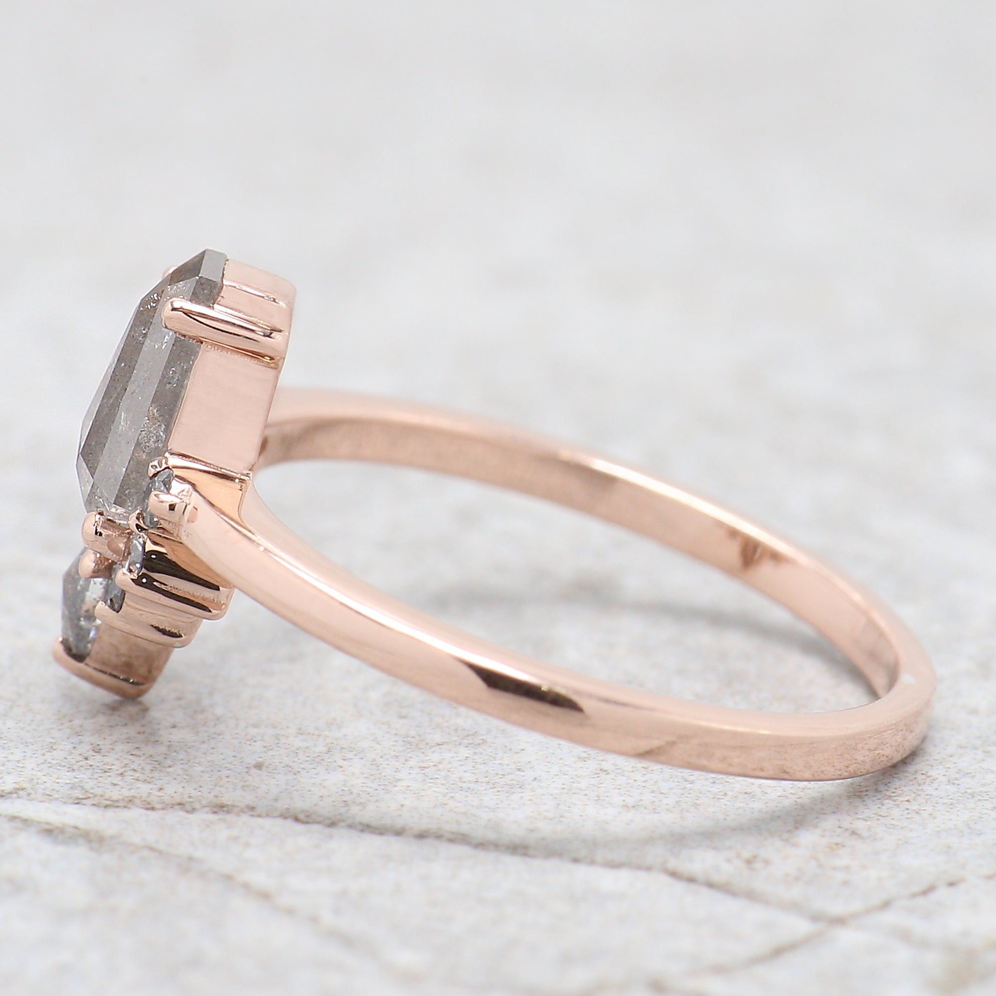 Coffin Cut Salt And Pepper Diamond Ring 0.75 Ct 7.00 MM Coffin Diamond Ring 14K Solid Rose Gold Silver Engagement Ring Gift For Her QN1248