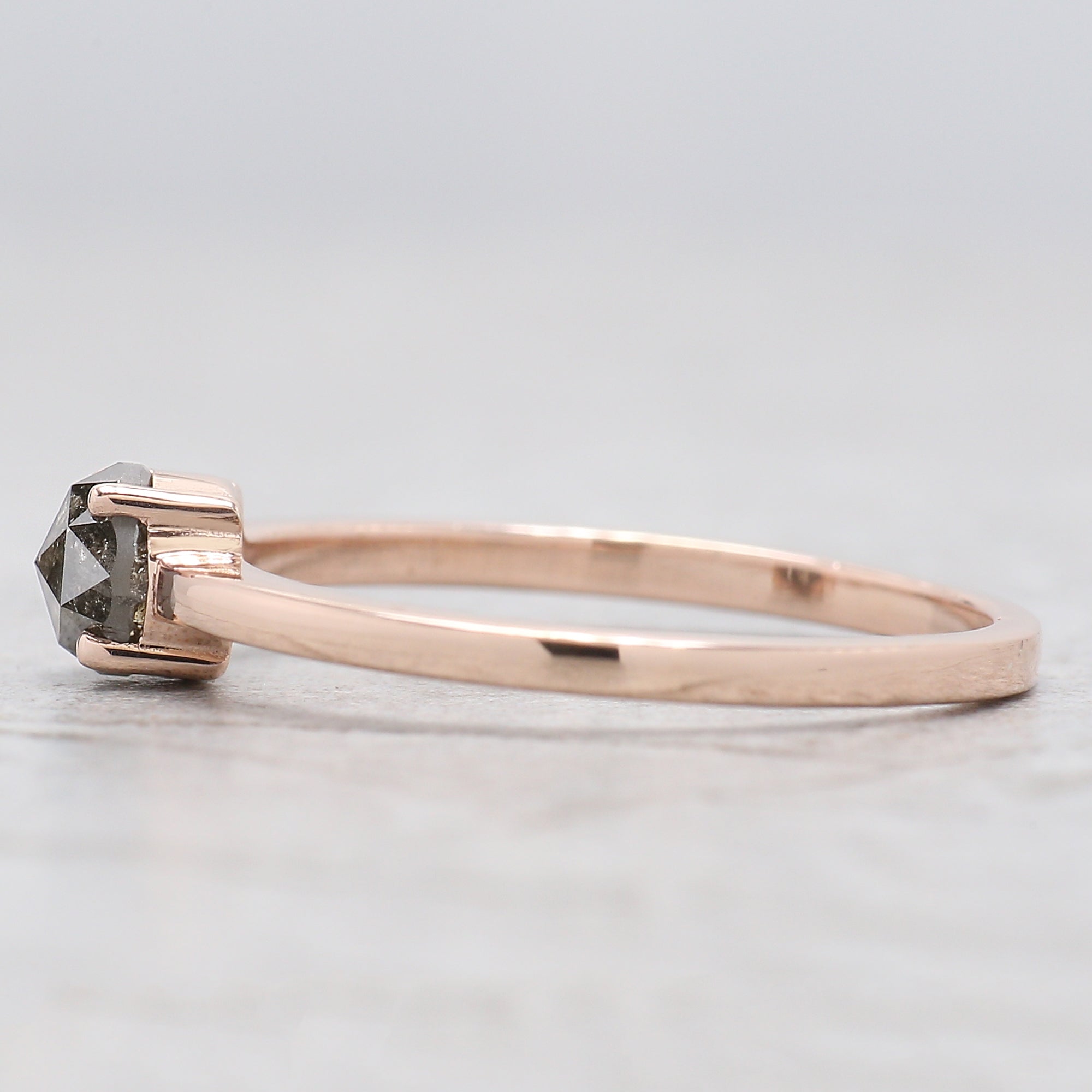 Round Rose Cut Salt And Pepper Diamond Ring 0.53 Ct 4.60 MM Round Shape Diamond Ring 14K Rose Gold Silver Engagement Ring Gift For Her QL7404