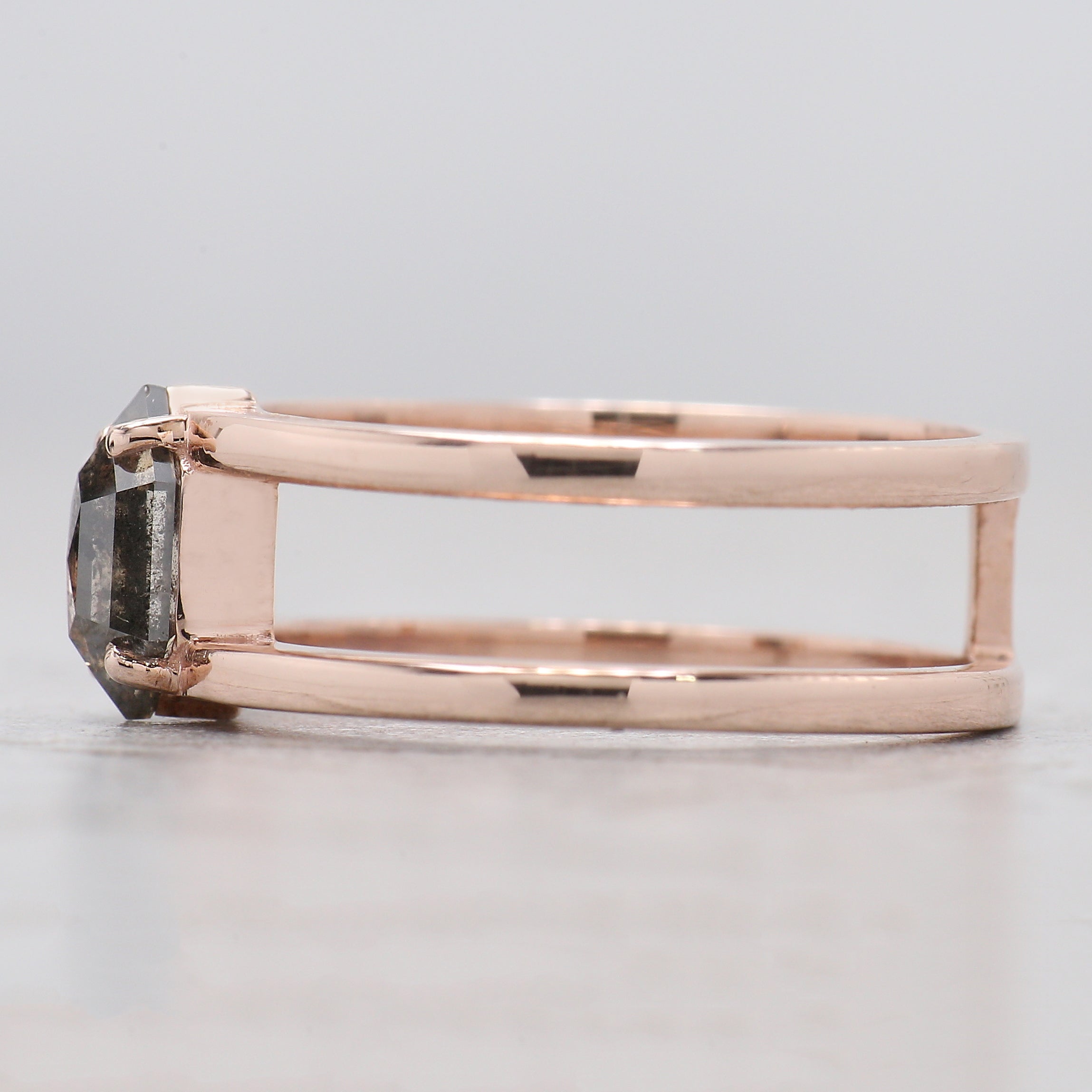 Hexagon Cut Salt And Pepper Diamond Ring 0.61 Ct 7.64 MM Hexagon Cut Diamond Ring 14K Rose Gold Silver Engagement Ring Gift For Her QL9458