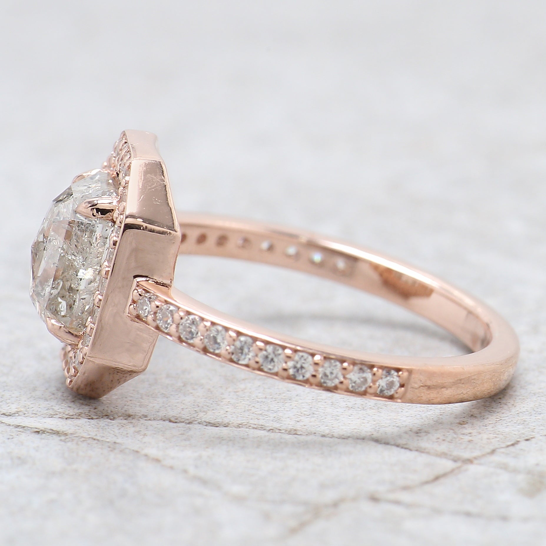 Emerald Cut Salt And Pepper Diamond Ring 1.57 Ct 7.28 MM Emerald Diamond Ring 14K Solid Rose Gold Silver Engagement Ring Gift For Her QL2584