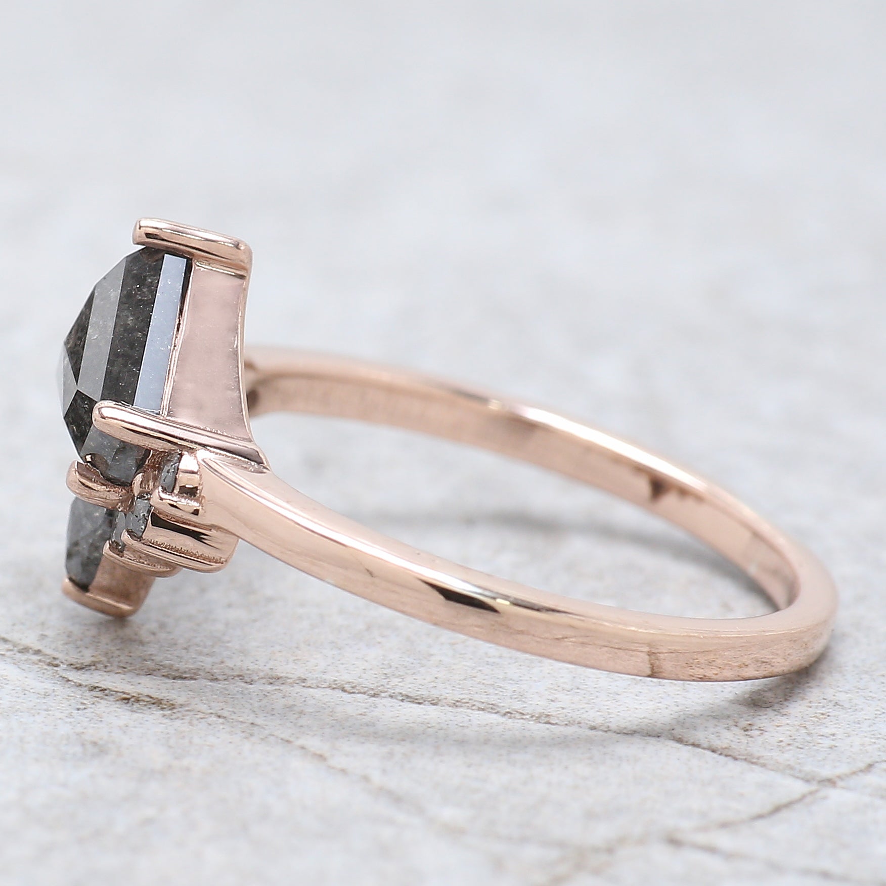 Shield Salt And Pepper Diamond Ring 1.31 Ct 6.50 MM Shield Shape Diamond Ring 14K Solid Rose Gold Silver Engagement Ring Gift For Her QL254