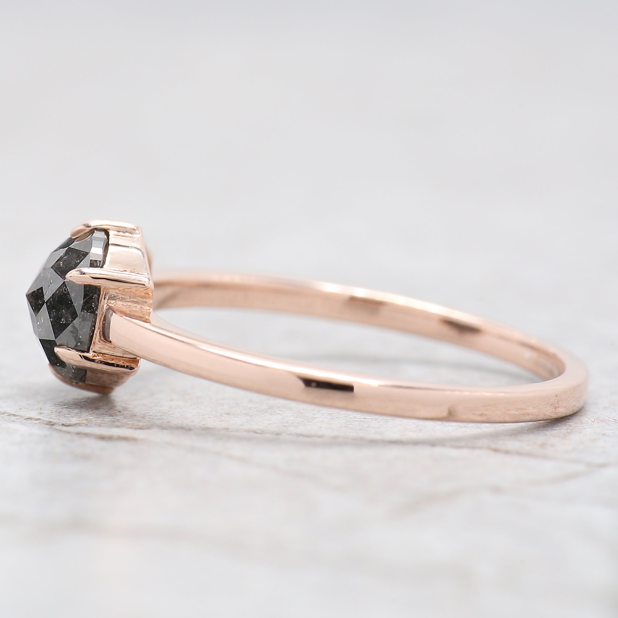 Cushion Cut Salt And Pepper Diamond Ring 1.20 Ct 6.30 MM Cushion Diamond Ring 14K Solid Rose Gold Silver Engagement Ring Gift For Her QN918