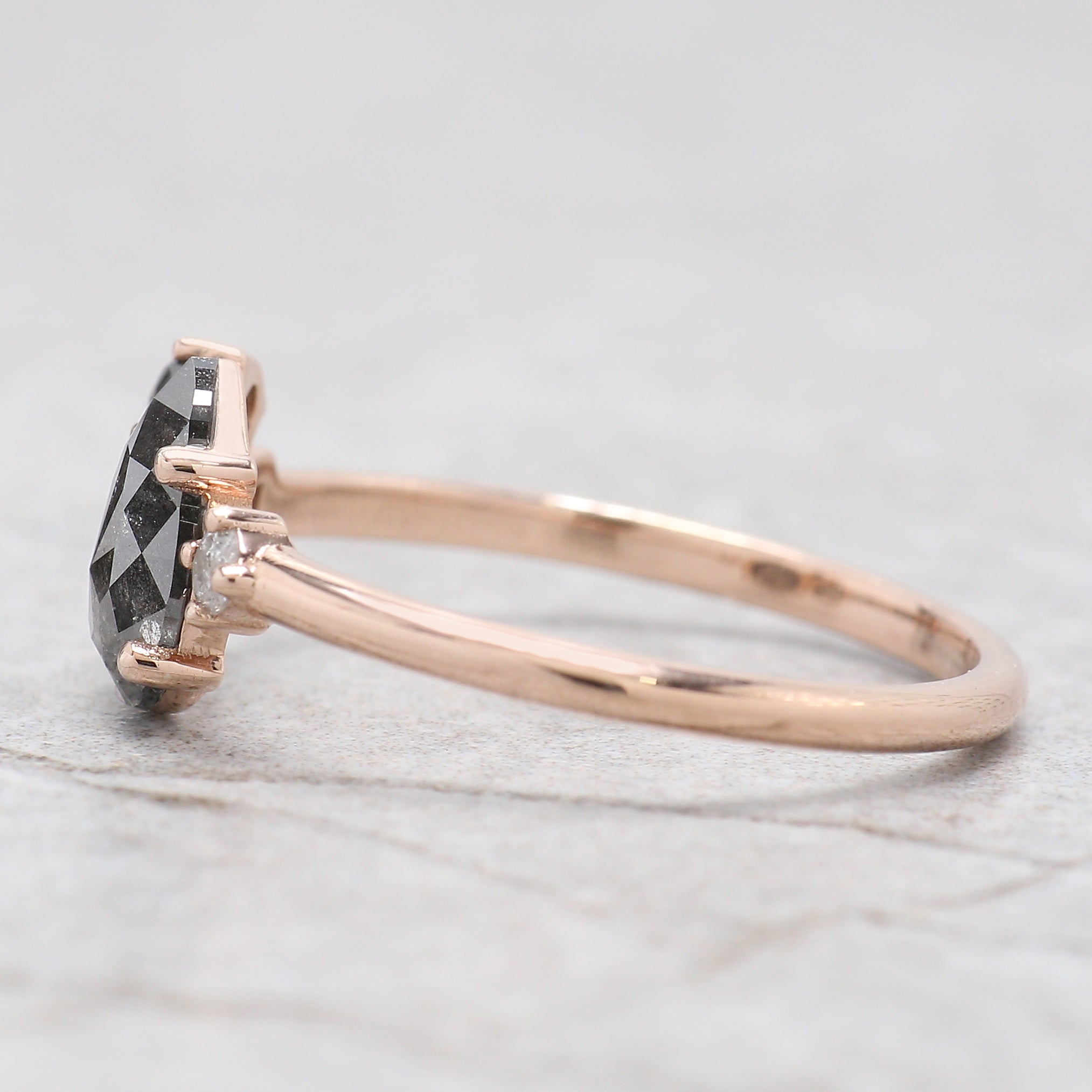 Pear Cut Salt And Pepper Diamond Ring 0.70 Ct 7.70 MM Pear Diamond Ring 14K Solid Rose Gold Silver Pear Engagement Ring Gift For Her QL1229