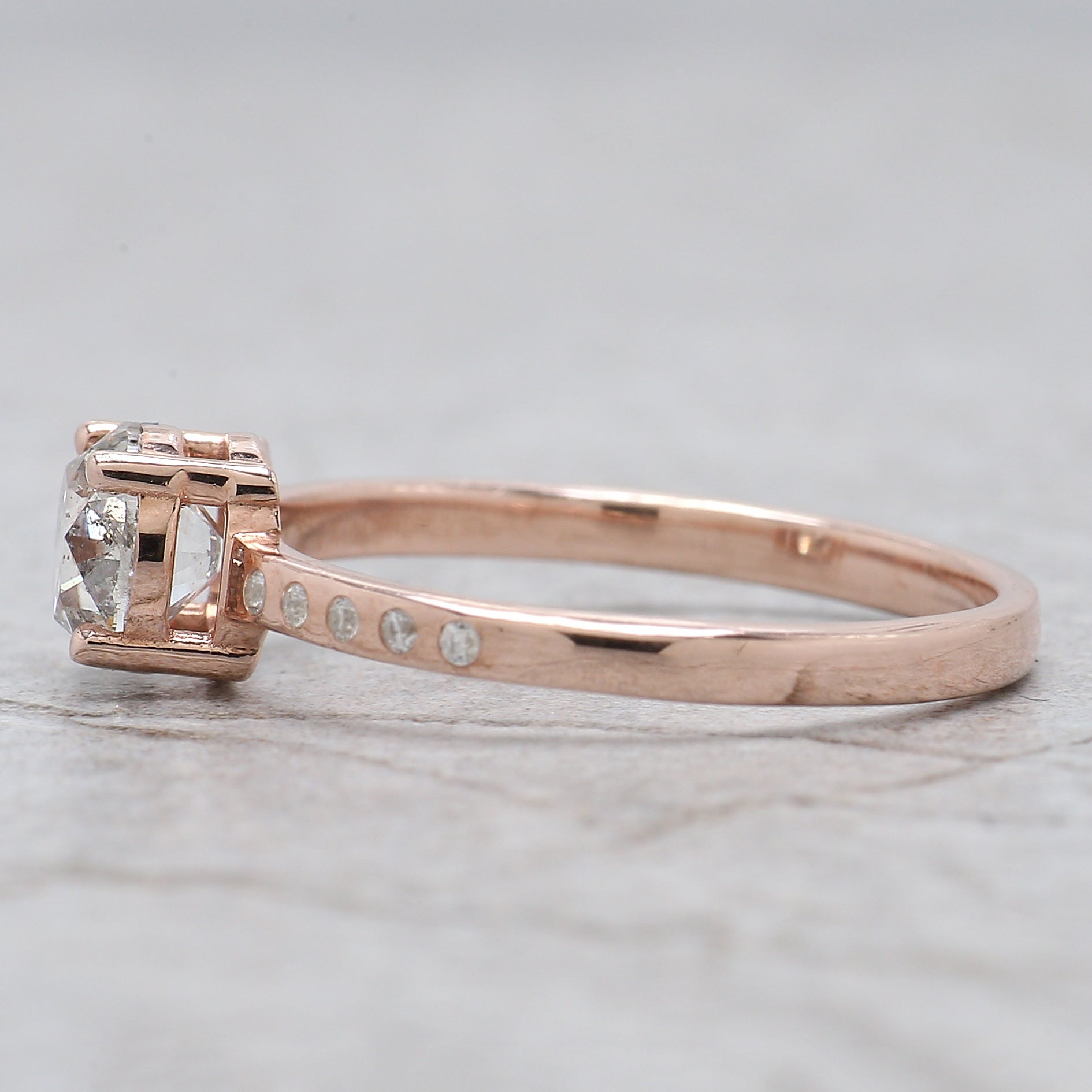 Round Cut Salt And Pepper Diamond Ring 0.84 Ct 5.61 MM Round Diamond Ring 14K Solid Rose Gold Silver Engagement Ring Gift For Her QL2657