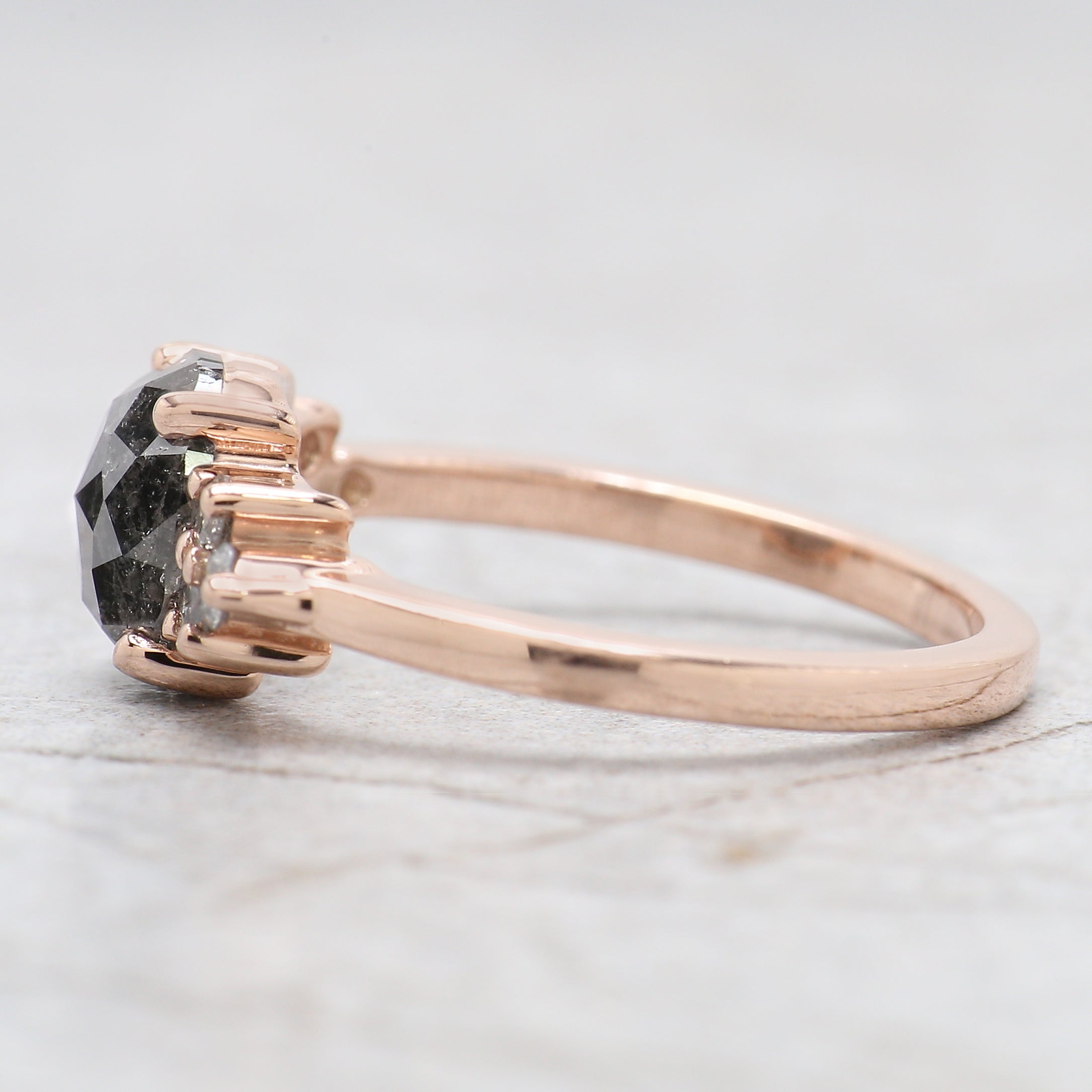 Oval Cut Salt And Pepper Diamond Ring 1.27 Ct 7.55 MM Oval Diamond Ring 14K Solid Rose Gold Silver Oval Engagement Ring Gift For Her QN9431