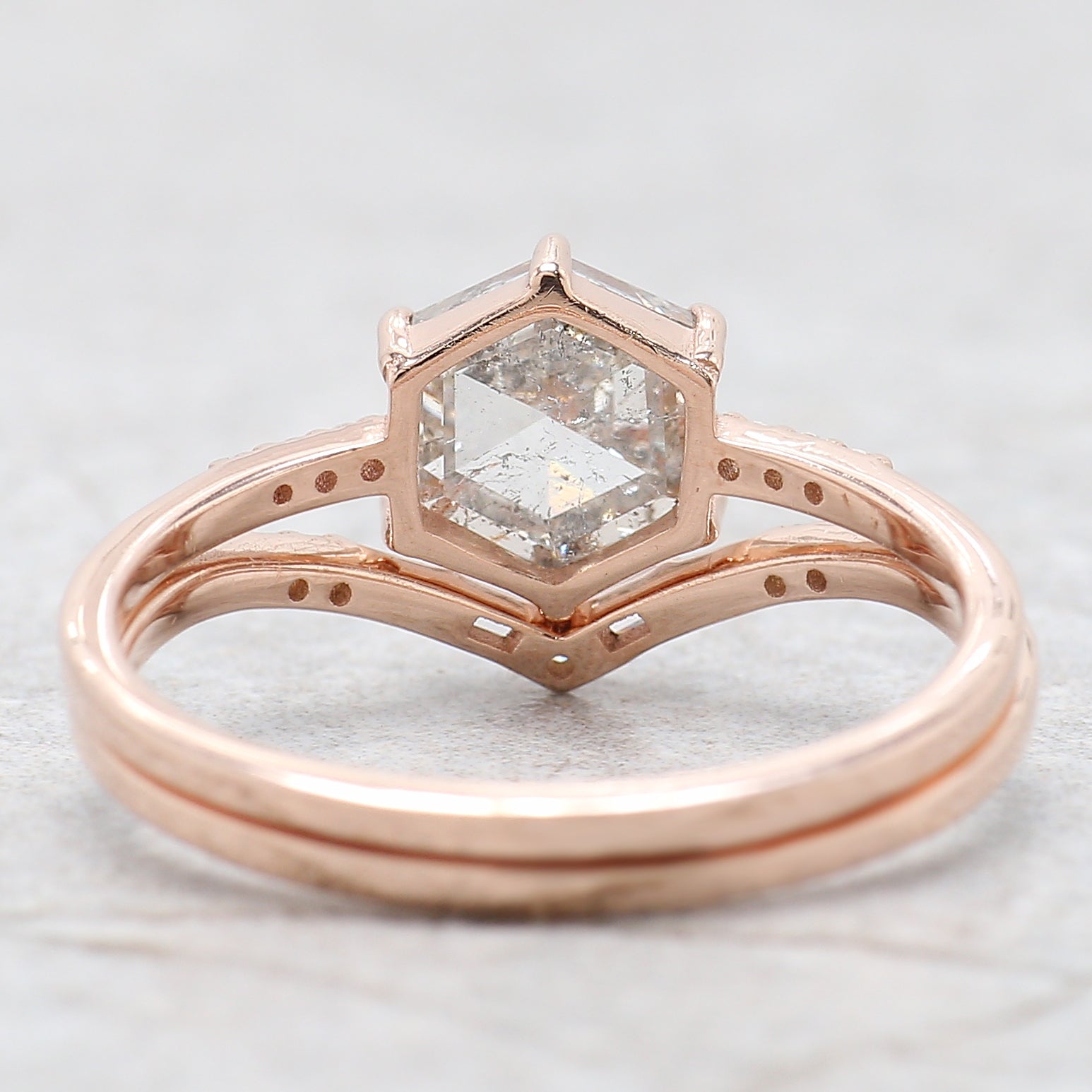 Hexagon Cut Salt And Pepper Diamond Ring 1.34 Ct 7.32 MM Hexagon Cut Diamond Ring 14K Rose Gold Silver Engagement Ring Gift For Her QL2626