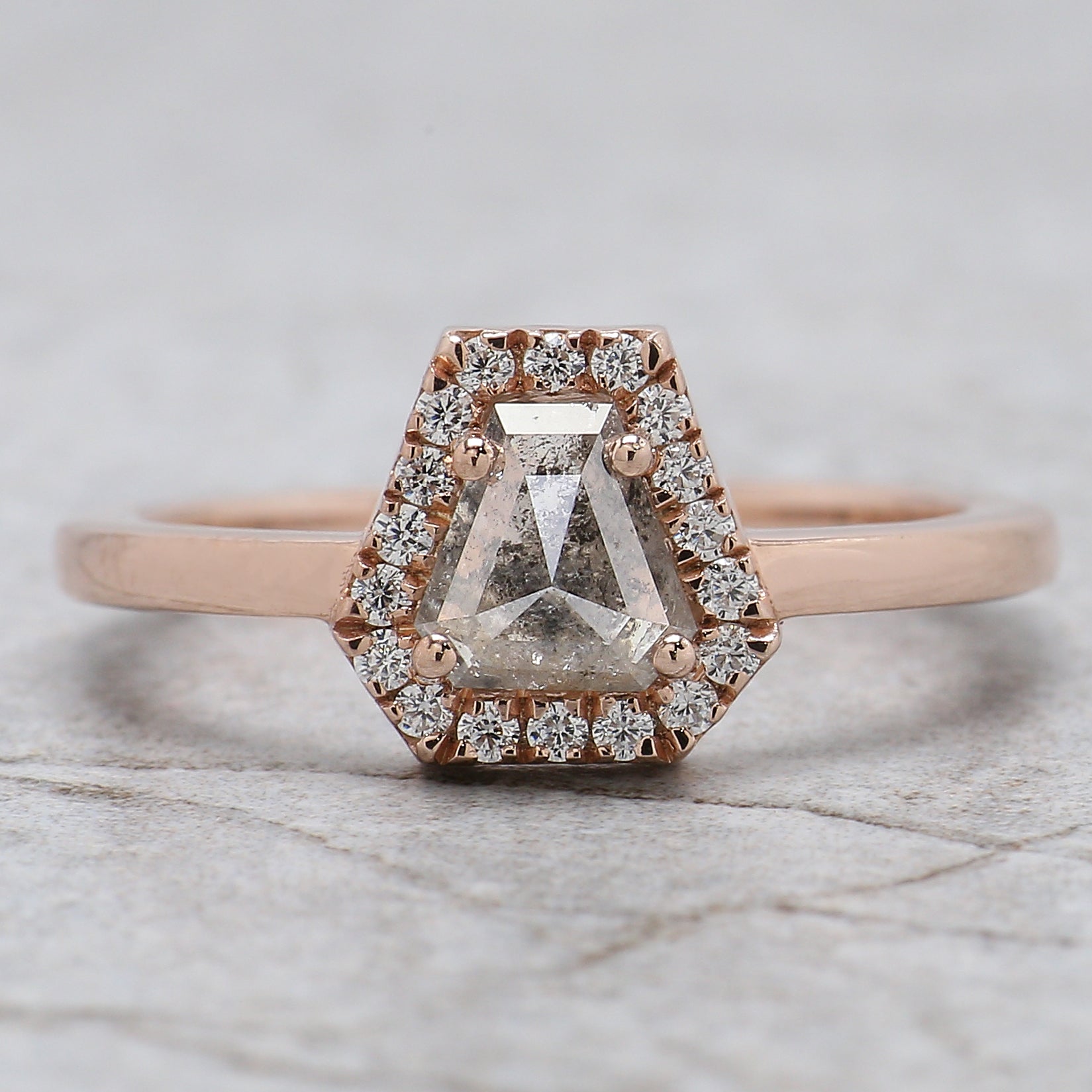 Coffin Cut Salt And Pepper Diamond Ring 0.78 Ct 5.70 MM Coffin Diamond Ring 14K Solid Rose Gold Silver Engagement Ring Gift For Her QL8907