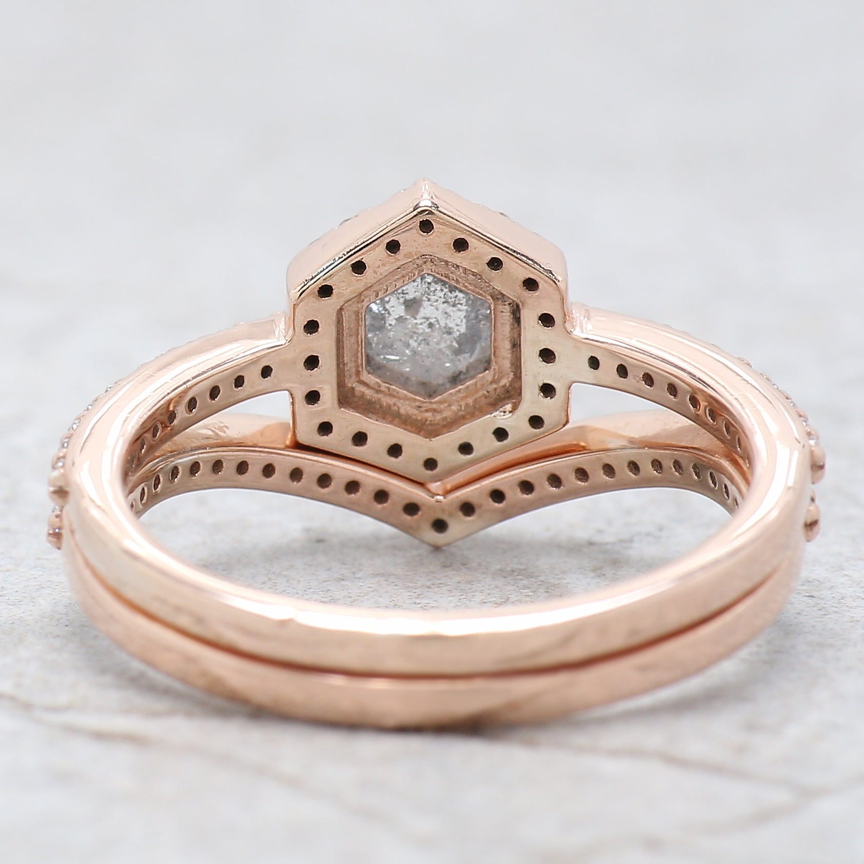 Hexagon Salt And Pepper Diamond Ring 0.58 Ct 5.45 MM Hexagon Cut Diamond Ring 14K Solid Rose Gold Silver Engagement Ring Gift For Her QN536