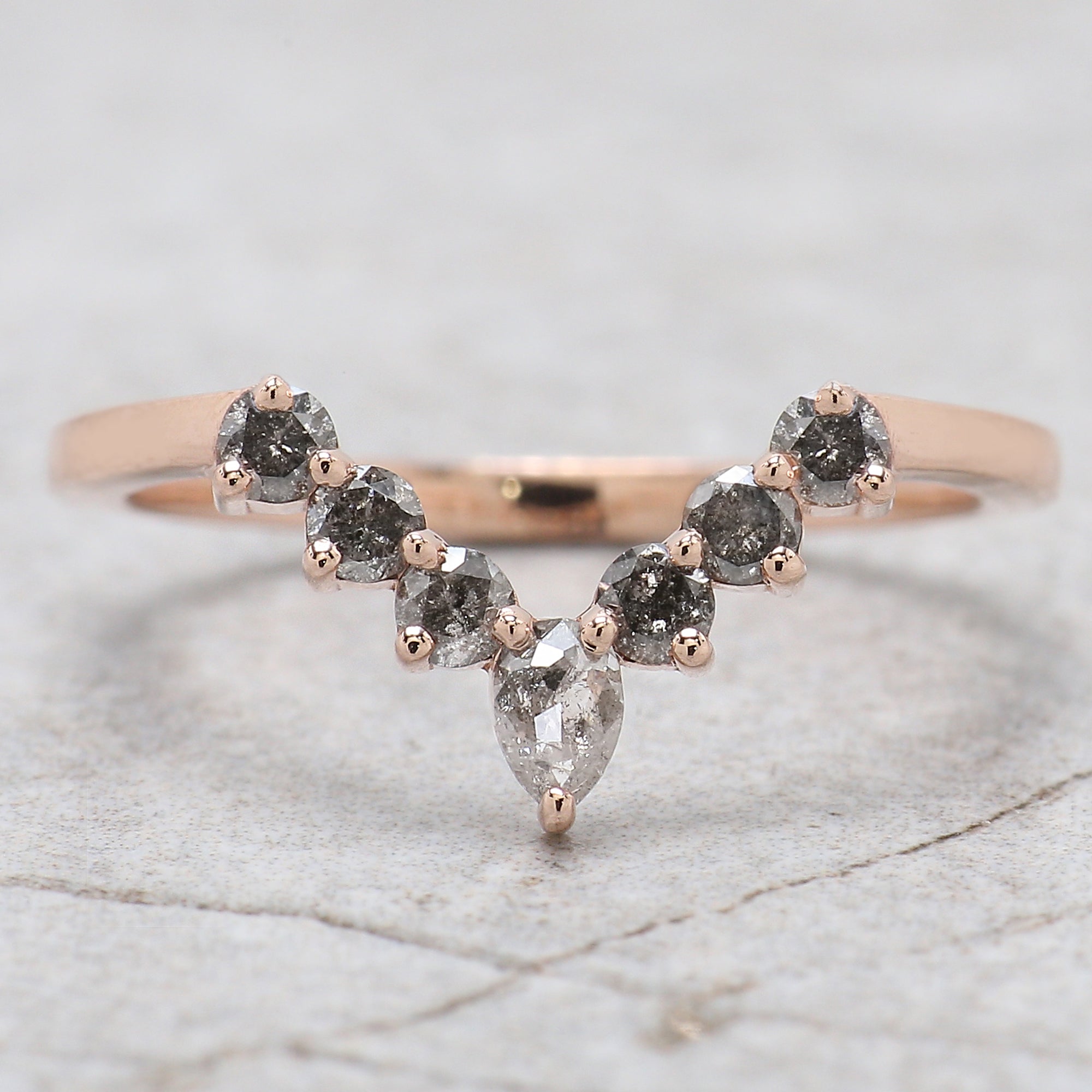 Kite Cut Salt And Pepper Diamond Ring 0.60 Ct 6.80 MM Kite Diamond Ring 14K Solid Rose Gold Silver Kite Engagement Ring Gift For Her QL159