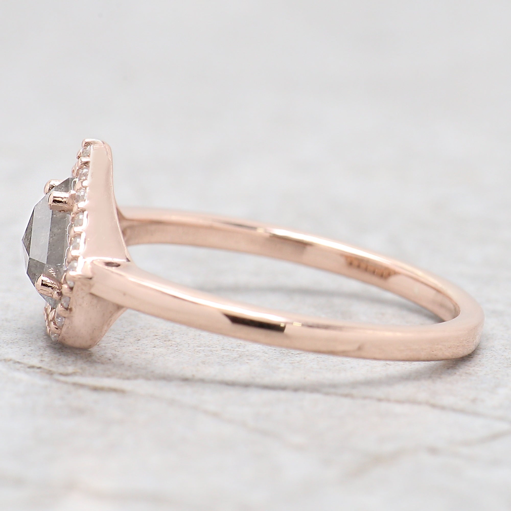 Shield Cut Salt And Pepper Diamond Ring 0.86 Ct 5.55 MM Shield Diamond Ring 14K Solid Rose Gold Silver Engagement Ring Gift For Her QN962