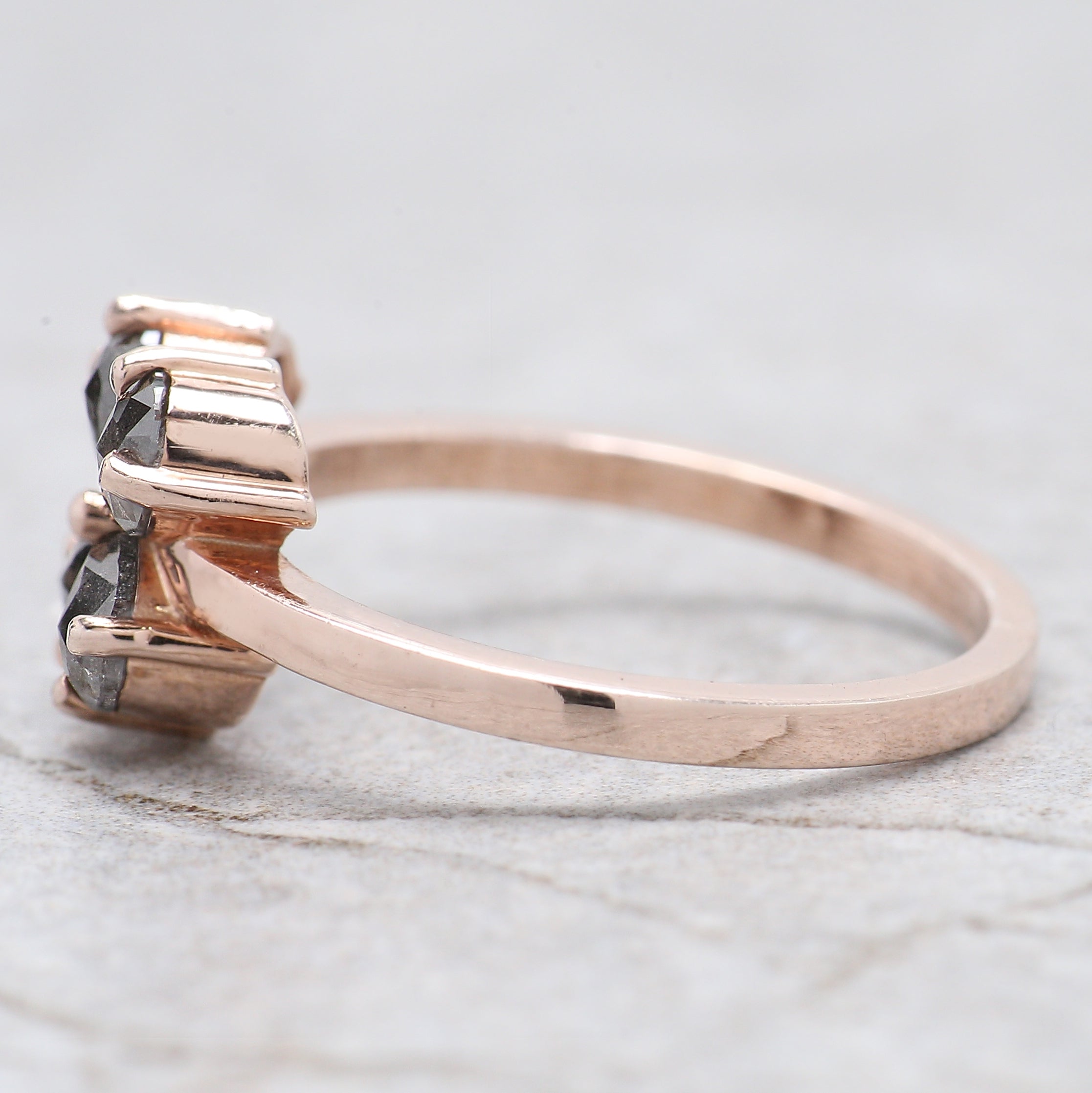 Pear Cut Salt And Pepper Diamond Ring 0.96 Ct 5.30 MM Pear Diamond Ring 14K Solid Rose Gold Silver Pear Engagement Ring Gift For Her QN1425