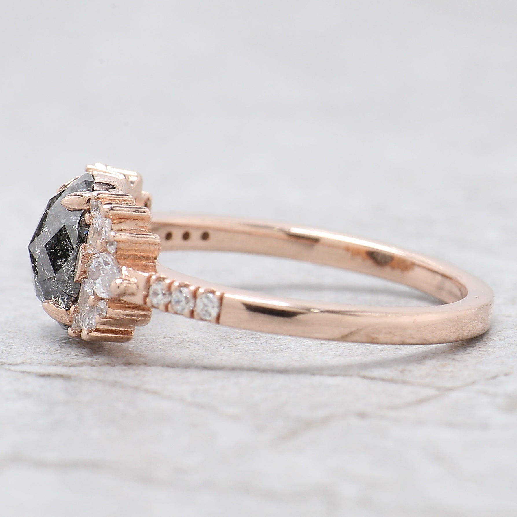 Oval Cut Salt And Pepper Diamond Ring 1.18 Ct 7.45 MM Oval Diamond Ring 14K Solid Rose Gold Silver Oval Engagement Ring Gift For Her QL2273