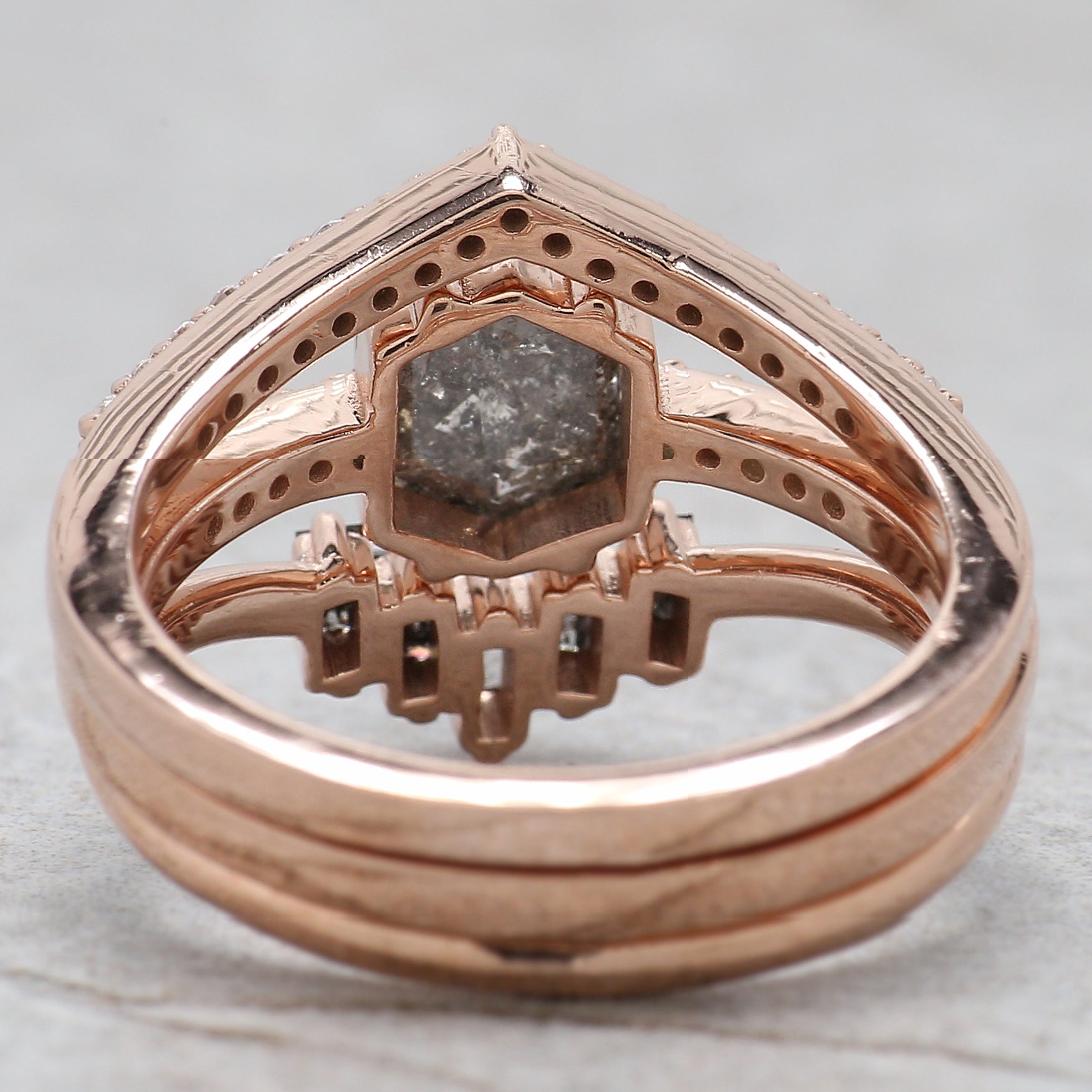 Hexagon Salt And Pepper Diamond Ring 1.41 Ct 7.50 MM Hexagon Cut Diamond Ring 14K Solid Rose Gold Silver Engagement Ring Gift For Her QL1262