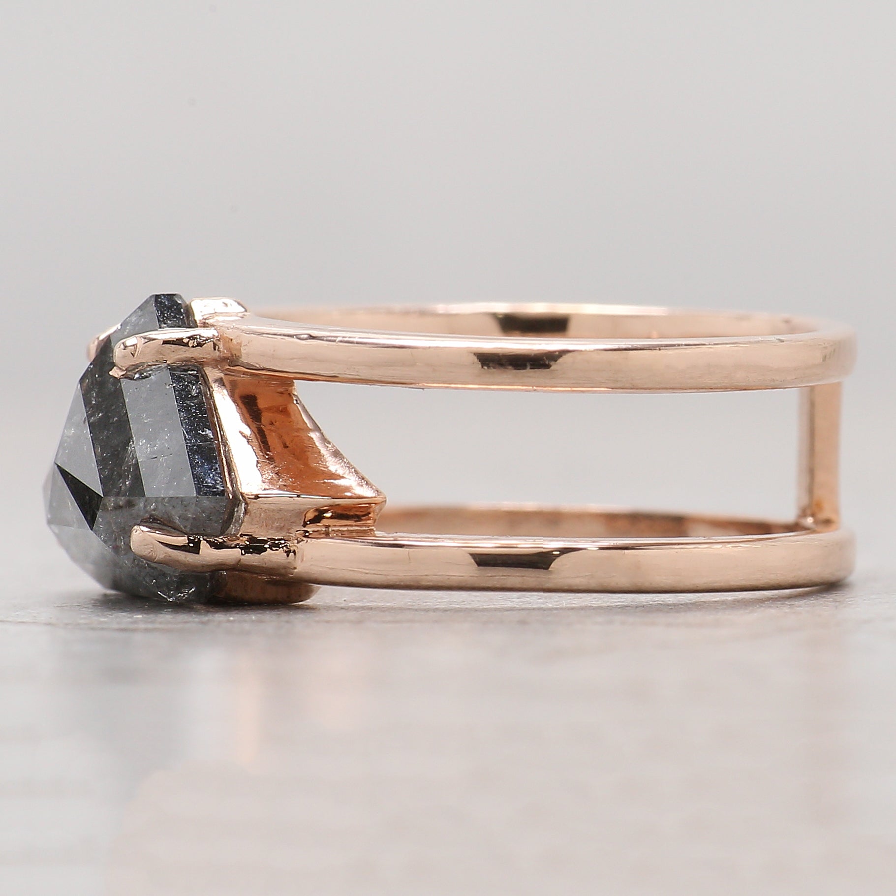 Shield Cut Salt And Pepper Diamond Ring 3.47 Ct 8.75 MM Shield Diamond Ring 14K Solid Rose Gold Silver Engagement Ring Gift For Her QL962