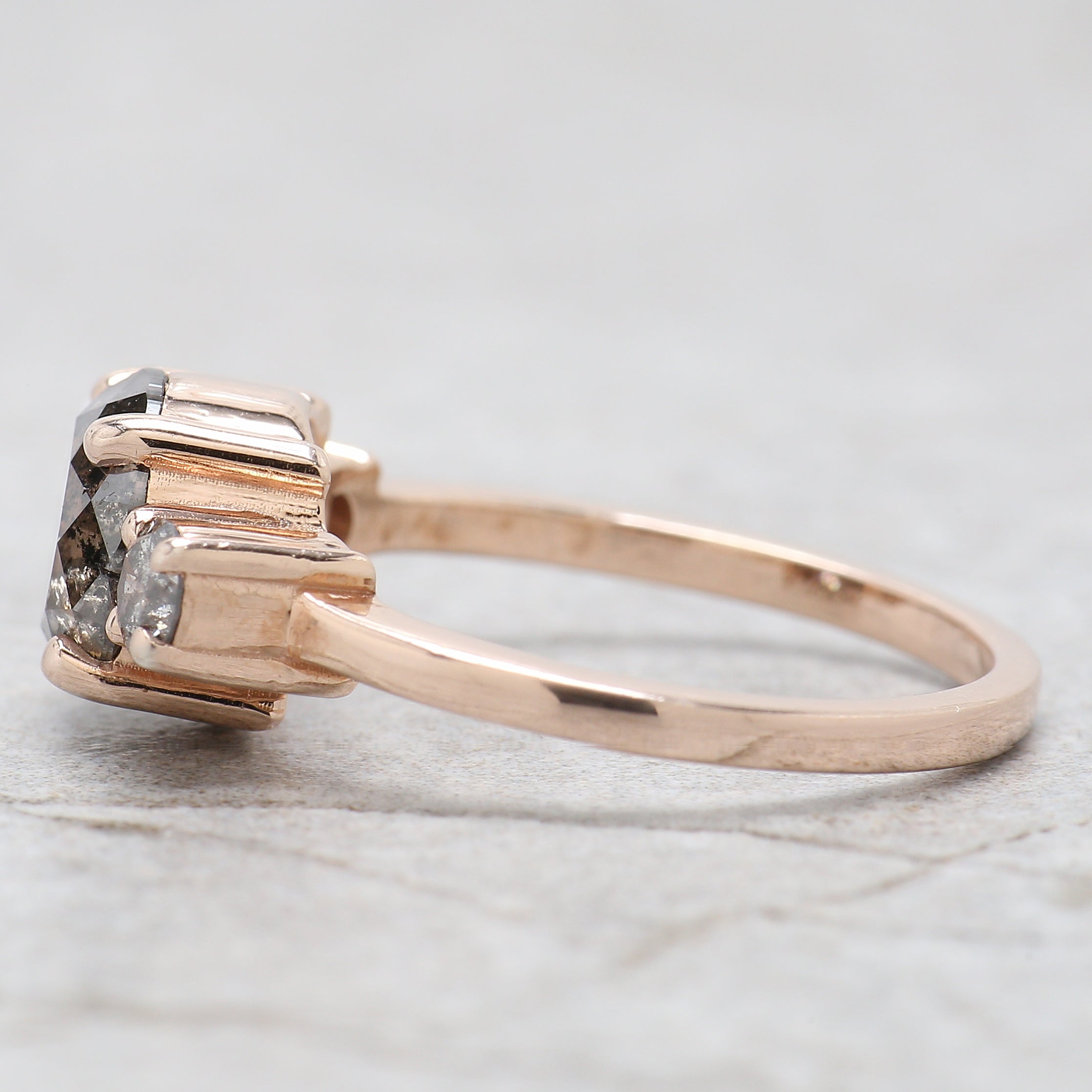 Round Cut Salt And Pepper Diamond Ring 2.05 Ct 7.85 MM Round Diamond Ring 14K Solid Rose Gold Silver Engagement Ring Gift For Her QL9209