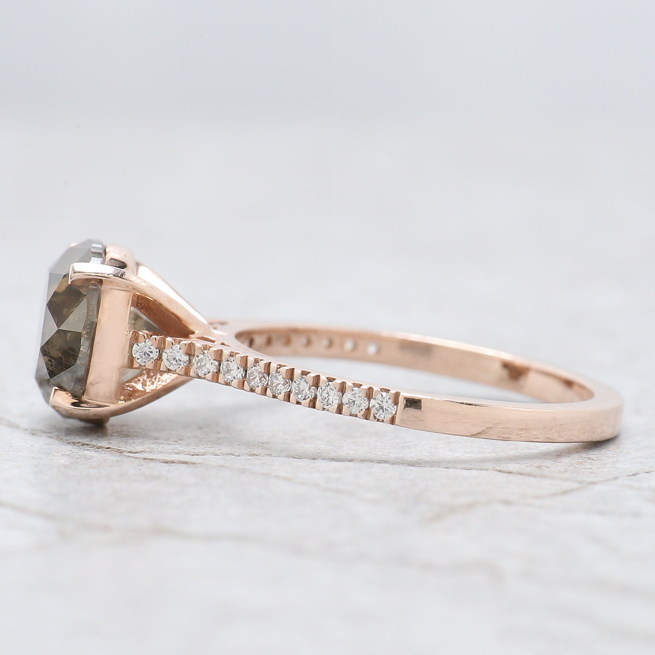 Round Cut Salt And Pepper Diamond Ring 2.84 Ct 8.15 MM Round Diamond Ring 14K Solid Rose Gold Silver Engagement Ring Gift For Her QL8876