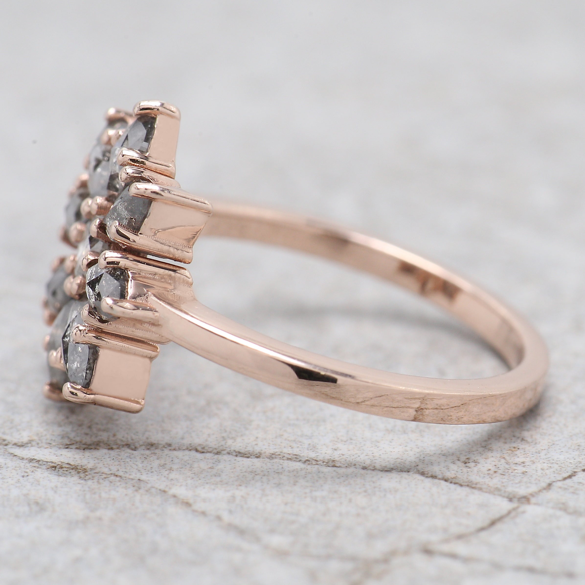 Marquise Cut Salt And Pepper Diamond Ring 0.93 Ct 4.65 MM Marquise Diamond Ring 14K Rose Gold Silver Engagement Ring Gift For Her QL1312