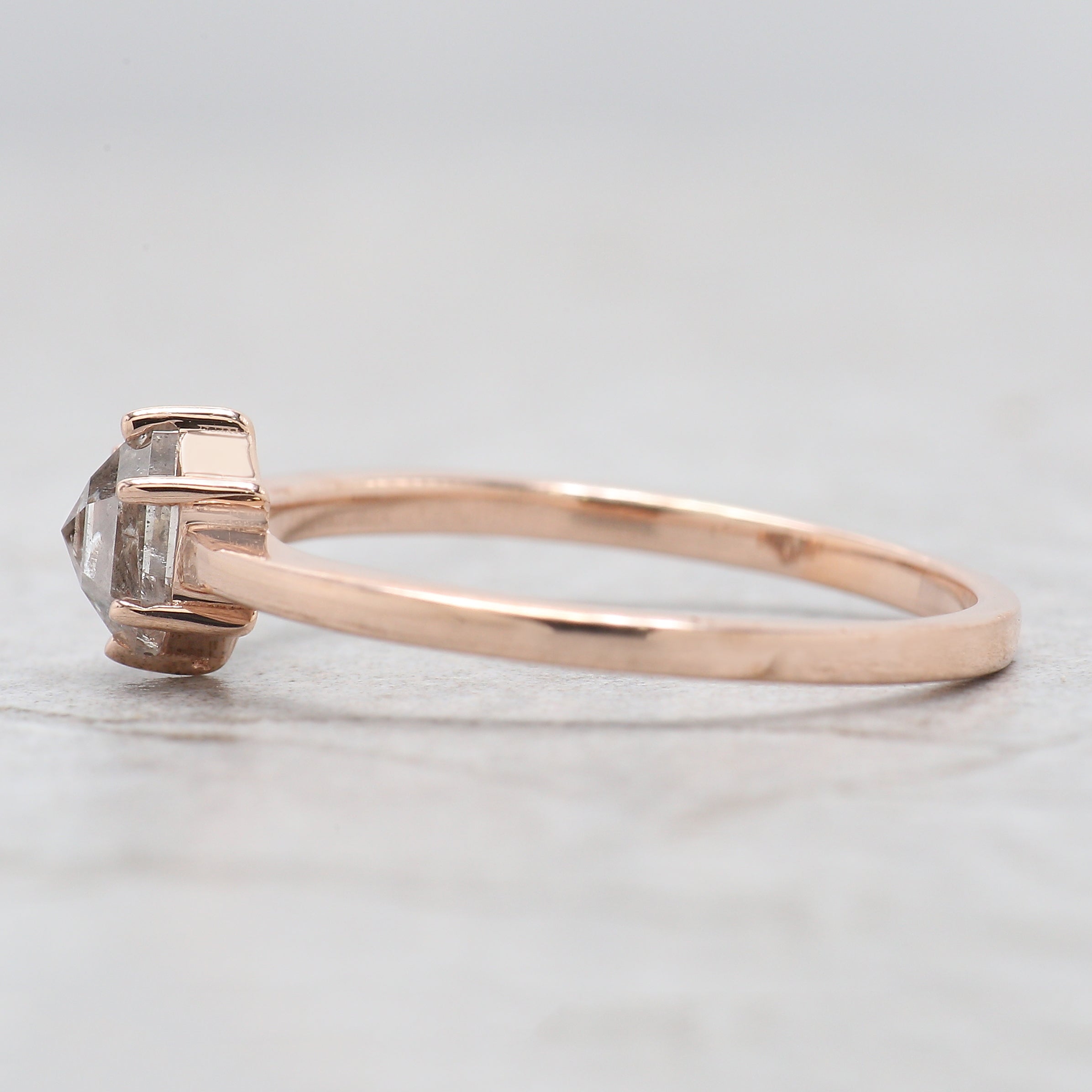 Hexagon Cut Salt And Pepper Diamond Ring 0.54 Ct 5.55 MM Hexagon Diamond Ring 14K Solid Rose Gold Silver Engagement Ring Gift For Her QN642