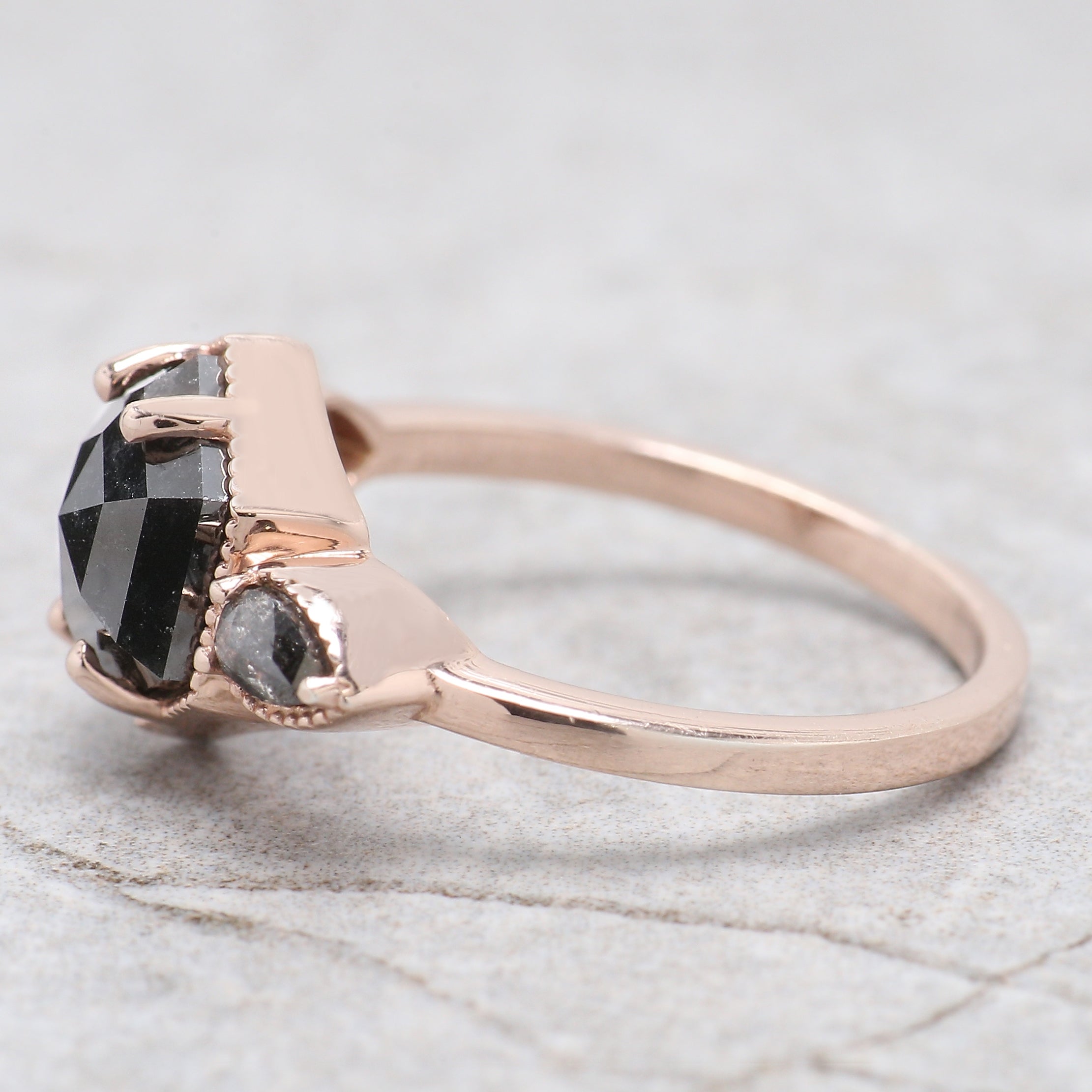 2.45 Ct Natural Hexagon Salt And Pepper Diamond Ring 9.25 MM Hexagon Shape Diamond Ring 14K Solid Rose Gold Silver Engagement Ring QL1092