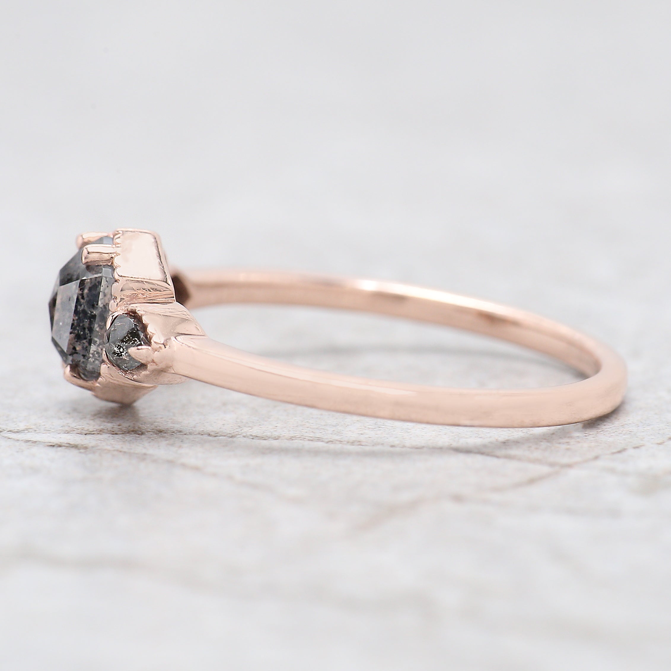 Hexagon Cut Salt And Pepper Diamond Ring 0.62 Ct 5.72 MM Hexagon Diamond Ring 14K Solid Rose Gold Silver Engagement Ring Gift For Her QK2593