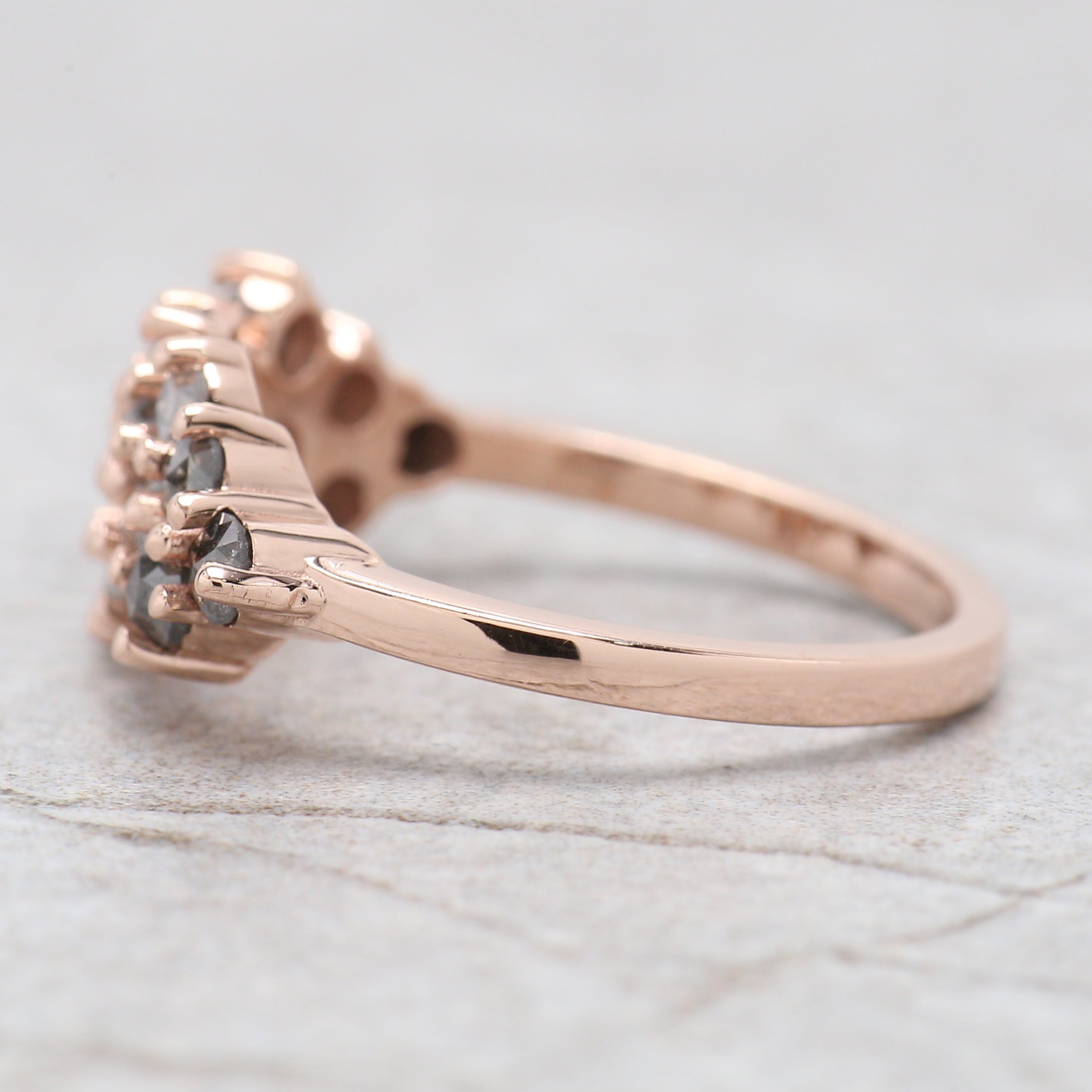 Round Rose Cut Salt And Pepper Diamond Ring 1.09 Ct 2.50 MM Round Diamond Ring 14K Rose Gold Silver Engagement Ring Gift For Her QK1430