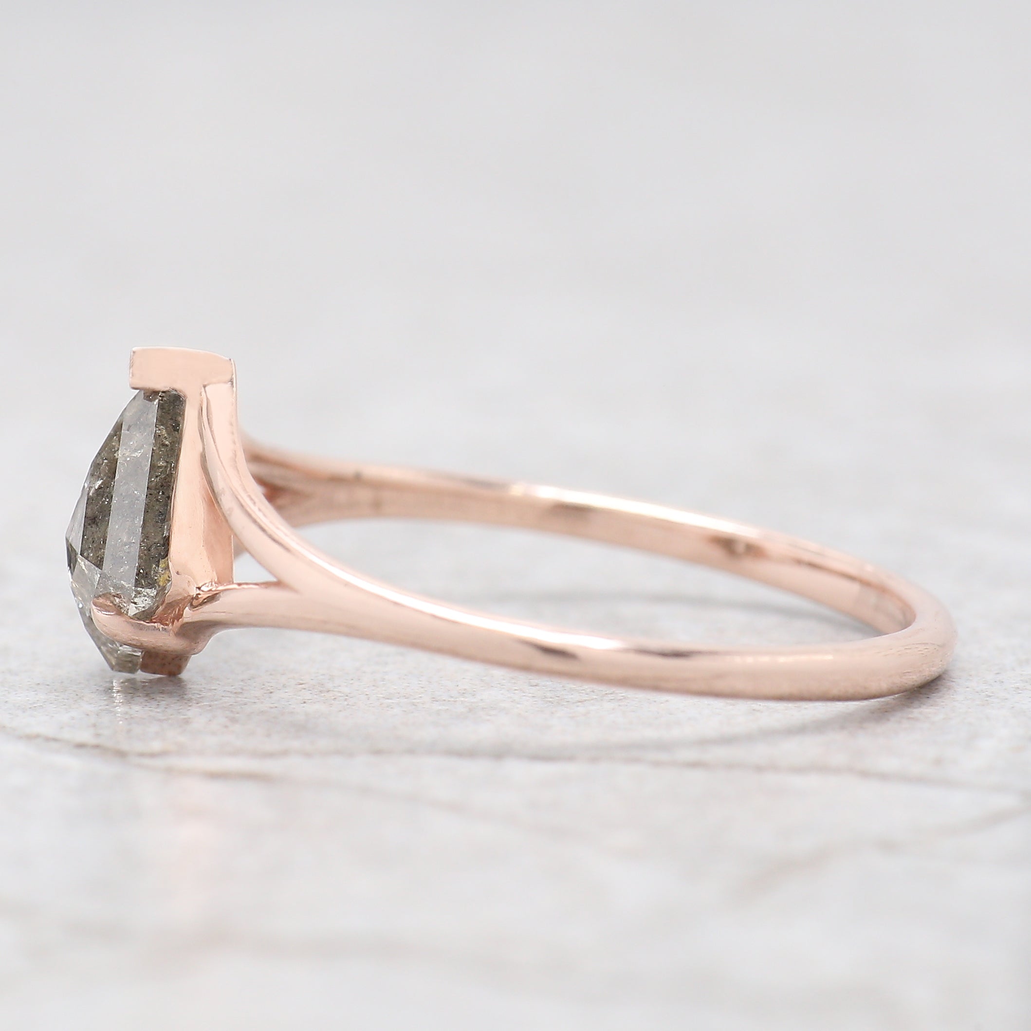 Kite Cut Salt And Pepper Diamond Ring 0.63 Ct 7.48 MM Kite Diamond Ring 14K Solid Rose Gold Silver Kite Engagement Ring Gift For Her QL2041