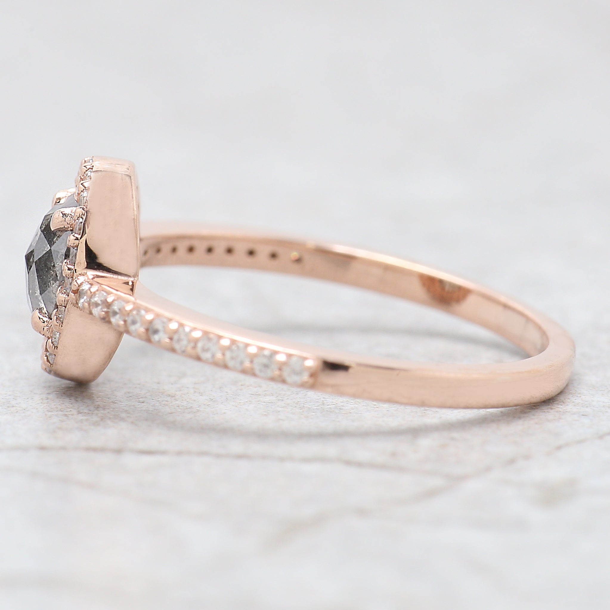 Oval Cut Salt And Pepper Diamond Ring 0.52 Ct 5.85 MM Oval Diamond Ring 14K Solid Rose Gold Silver Oval Engagement Ring Gift For Her QN1147