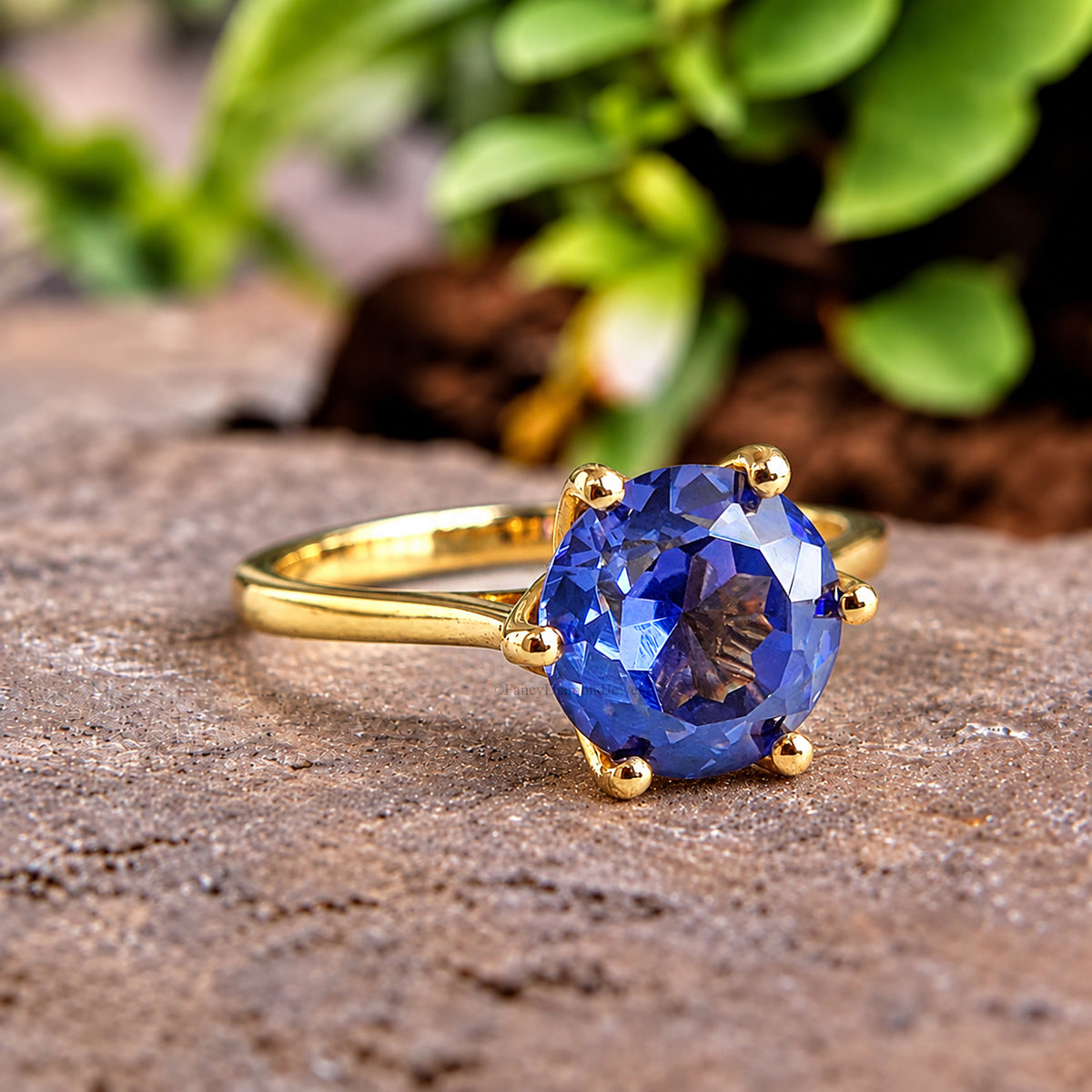 Royal Blue Round Portuguese Cut Engagement Ring, CZ Wedding Ring For Women, Travel Ring, Promise Ring, Dainty Anniversary Gift For Her FD607