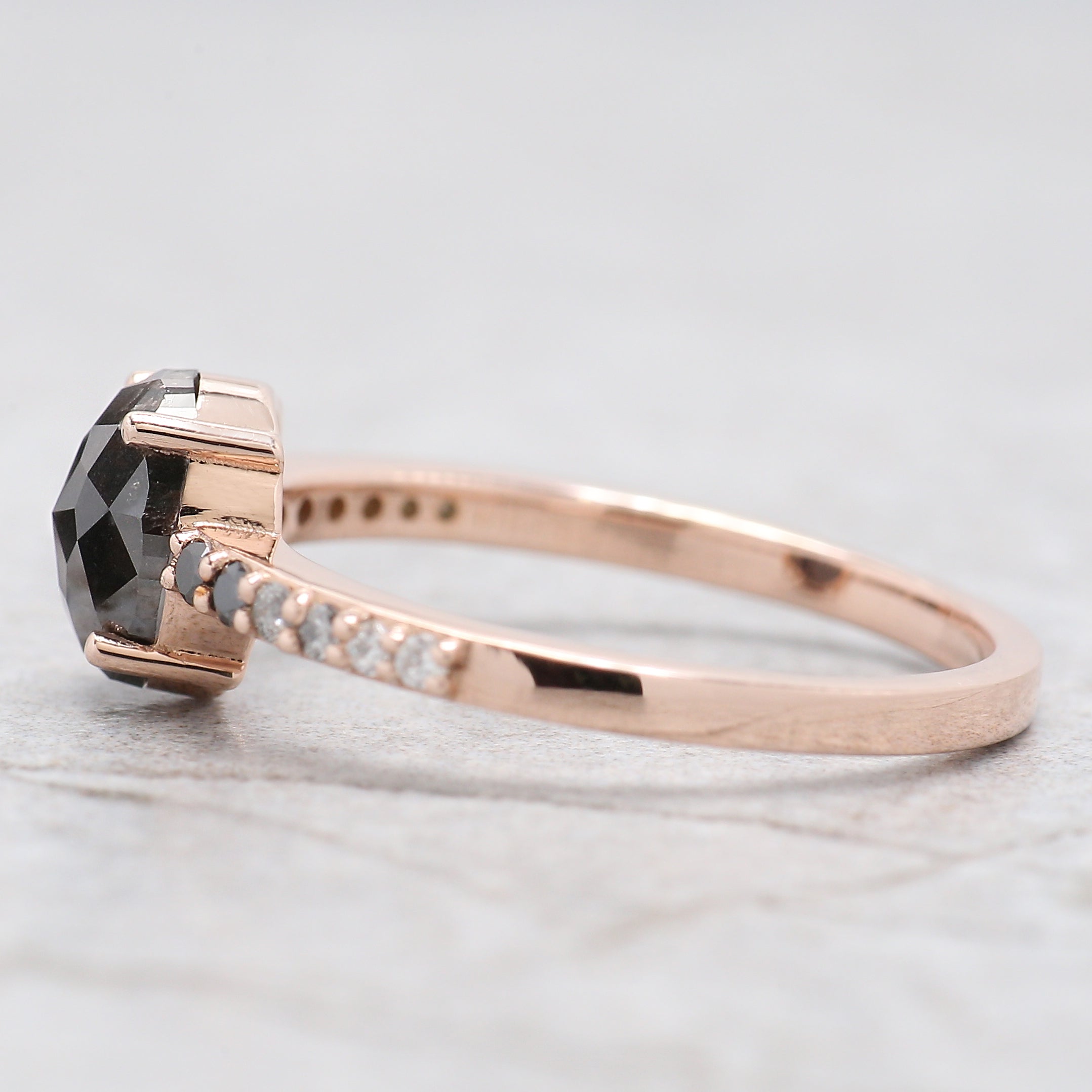 1.07 Ct Natural Oval Shape Salt And Pepper Diamond Ring 7.15 MM Oval Cut Diamond Ring 14K Solid Rose Gold Silver Engagement Ring QN404