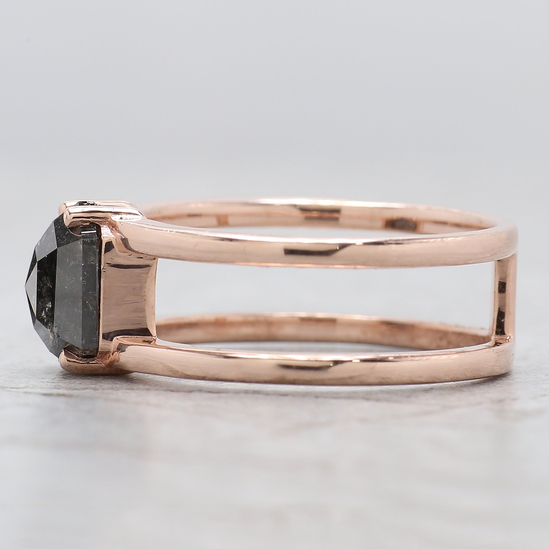 Hexagon Cut Salt And Pepper Diamond Ring 1.93 Ct 7.95 MM Hexagon Diamond Ring 14K Solid Rose Gold Silver Engagement Ring Gift For Her QL2264