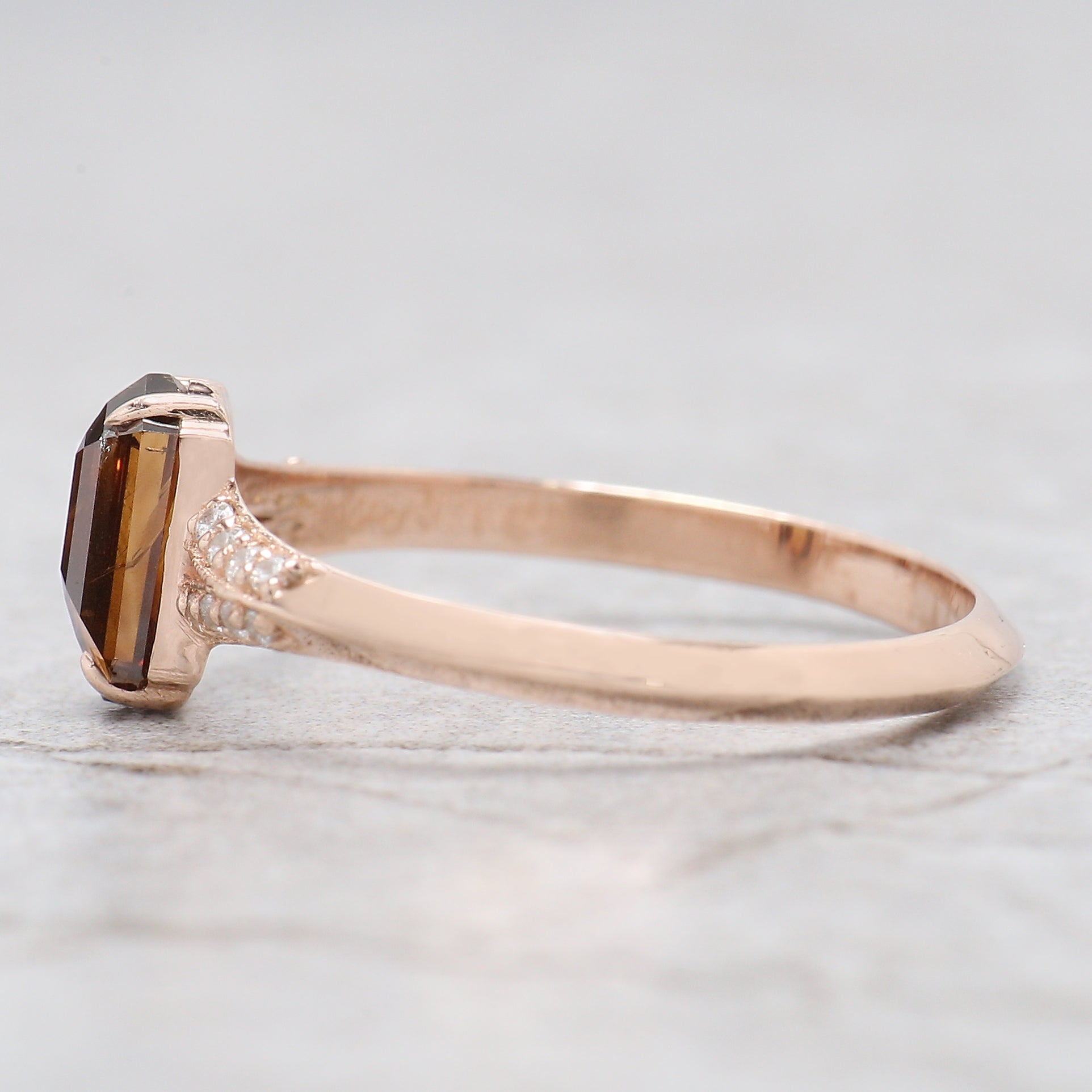 Hexagon Cut Brown Color Diamond Ring 0.76 Ct 7.40 MM Hexagon Diamond Ring 14K Solid Rose Gold Silver Engagement Ring Gift For Her QL1660