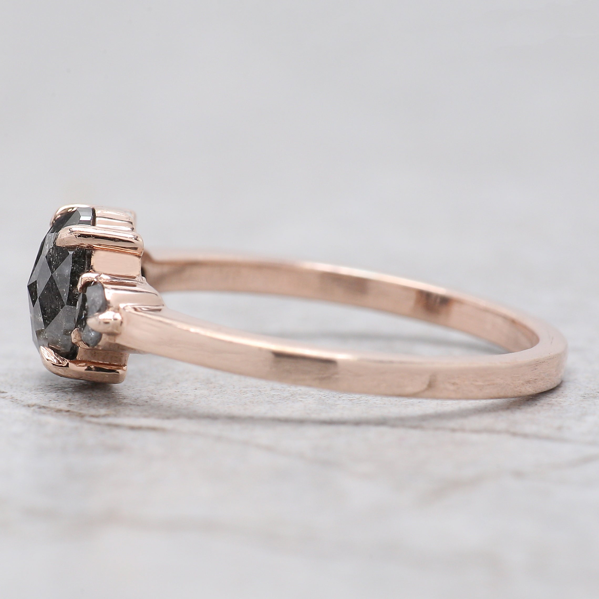 Oval Cut Salt And Pepper Diamond Ring 0.95 Ct 6.80 MM Oval Diamond Ring 14K Solid Rose Gold Silver Oval Engagement Ring Gift For Her QL1544