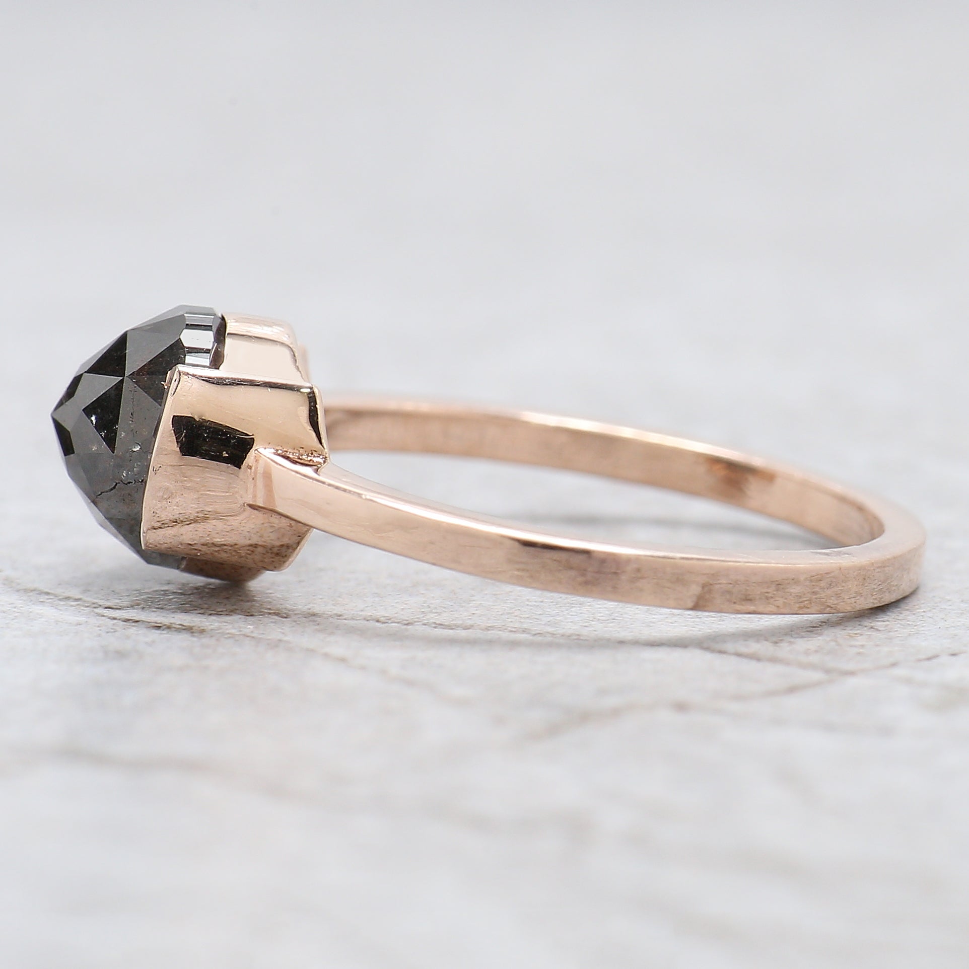 Round Rose Cut Salt And Pepper Diamond Ring 2.00 Ct 7.20 MM Round Cut Diamond Ring 14K Rose Gold Silver Engagement Ring Gift For Her QL674