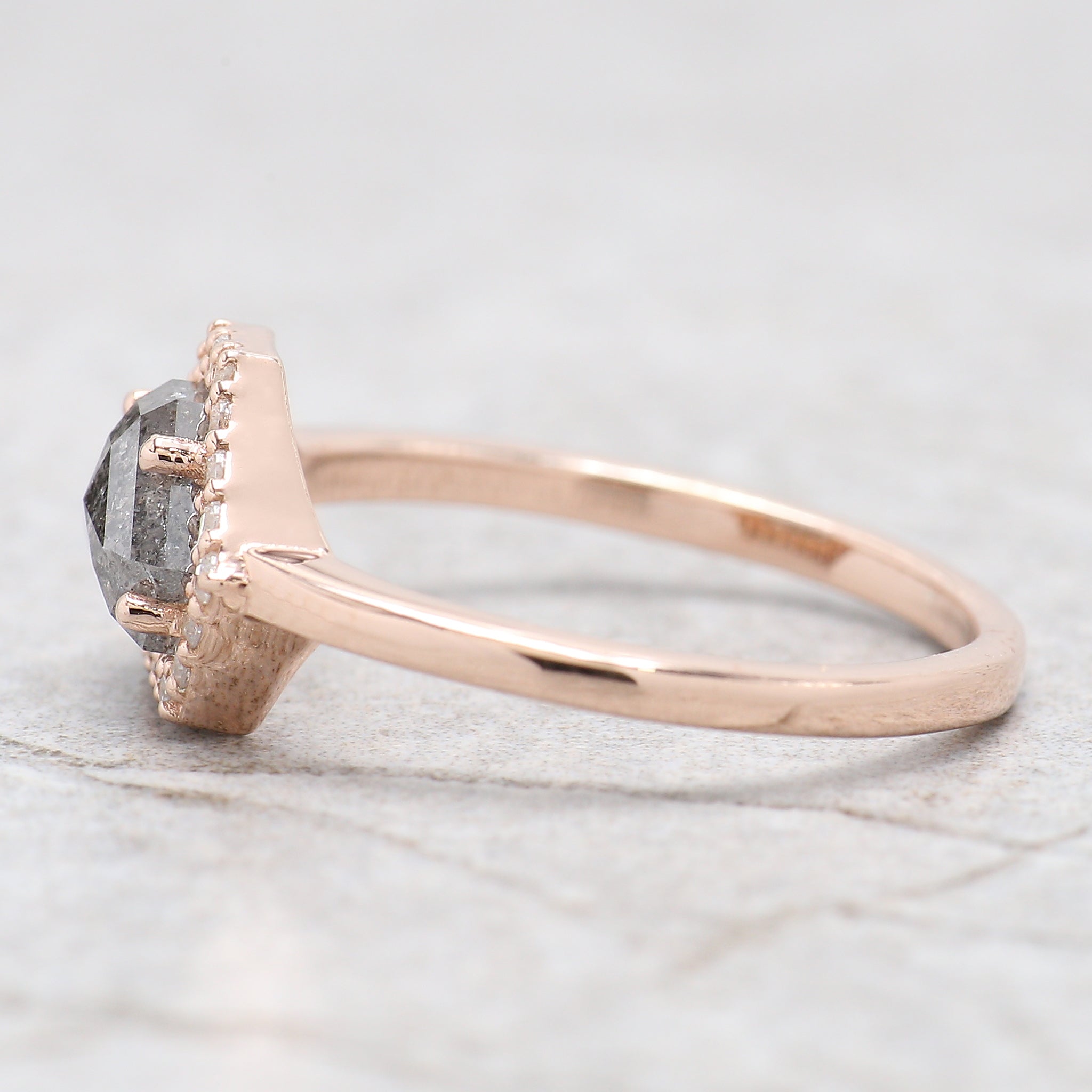 Shield Cut Salt And Pepper Diamond Ring 1.09 Ct 5.45 MM Shield Diamond Ring 14K Solid Rose Gold Silver Engagement Ring Gift For Her QL253