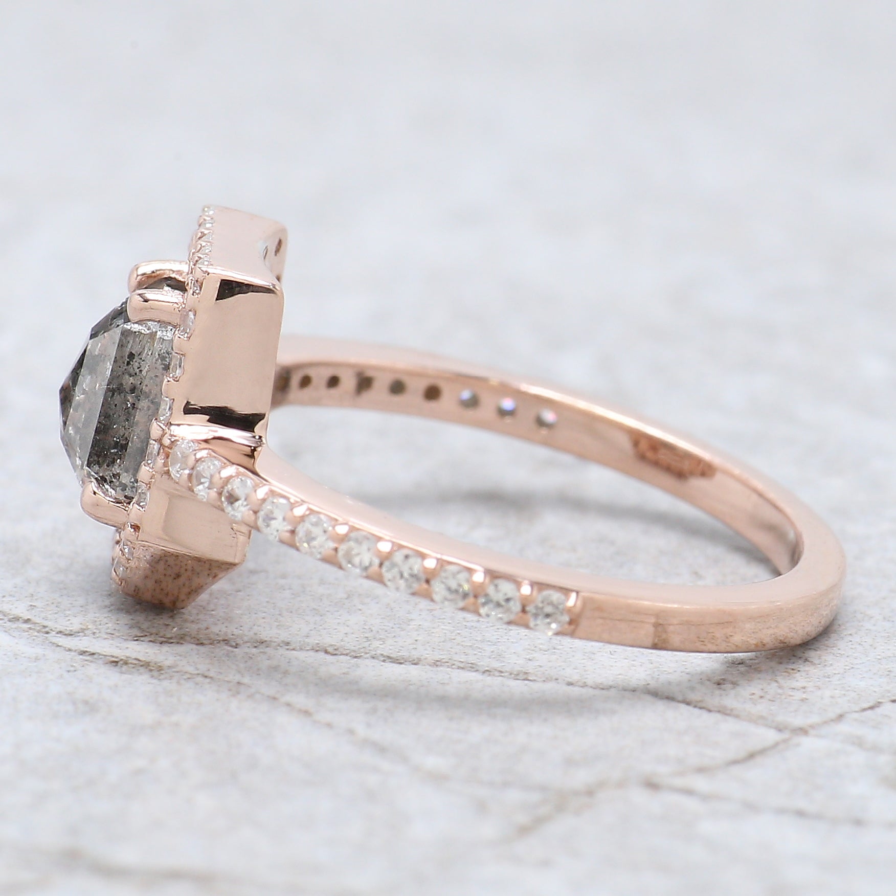 Coffin Cut Salt And Pepper Diamond Ring 1.03 Ct 6.30 MM Coffin Diamond Ring 14K Solid Rose Gold Silver Engagement Ring Gift For Her QL7466