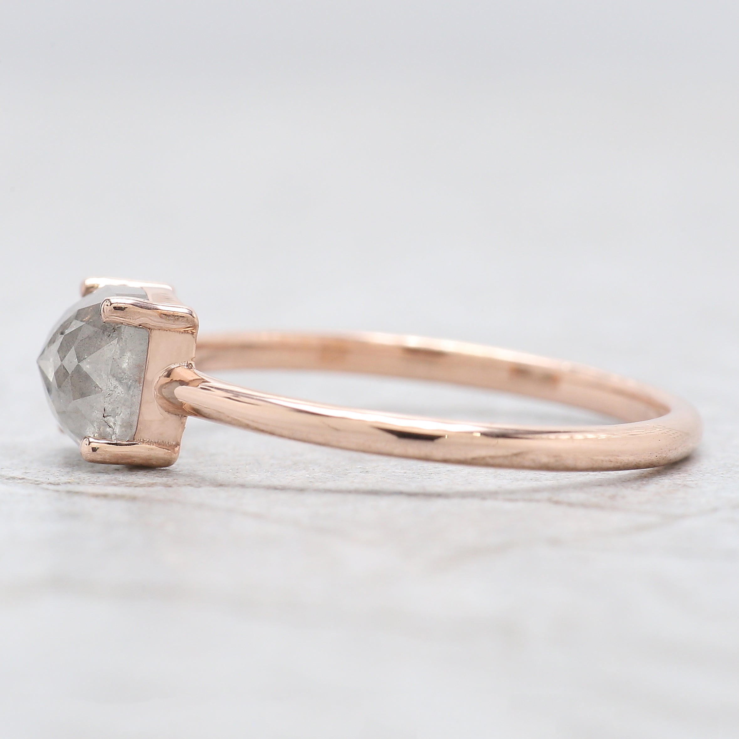 Cushion Cut Salt And Pepper Diamond Ring 1.03 Ct 5.60 MM Cushion Diamond Ring 14K Solid Rose Gold Silver Engagement Ring Gift For Her QN9217