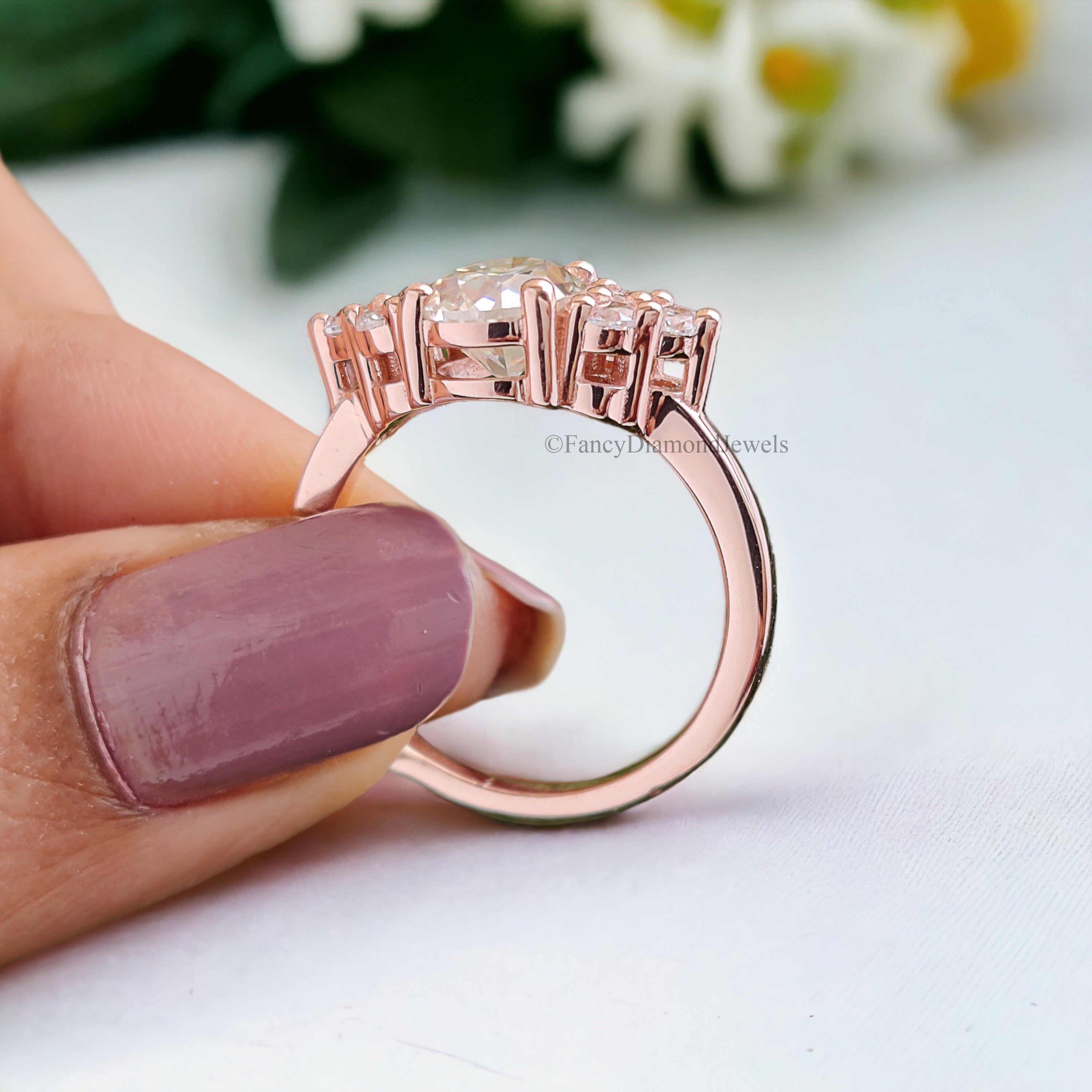 Pear shaped Moissanite Engagement Ring 1.60 CTW Vintage Unique Solid Gold Round Diamond wedding Ring Bridal Promise gift For Woman FD161