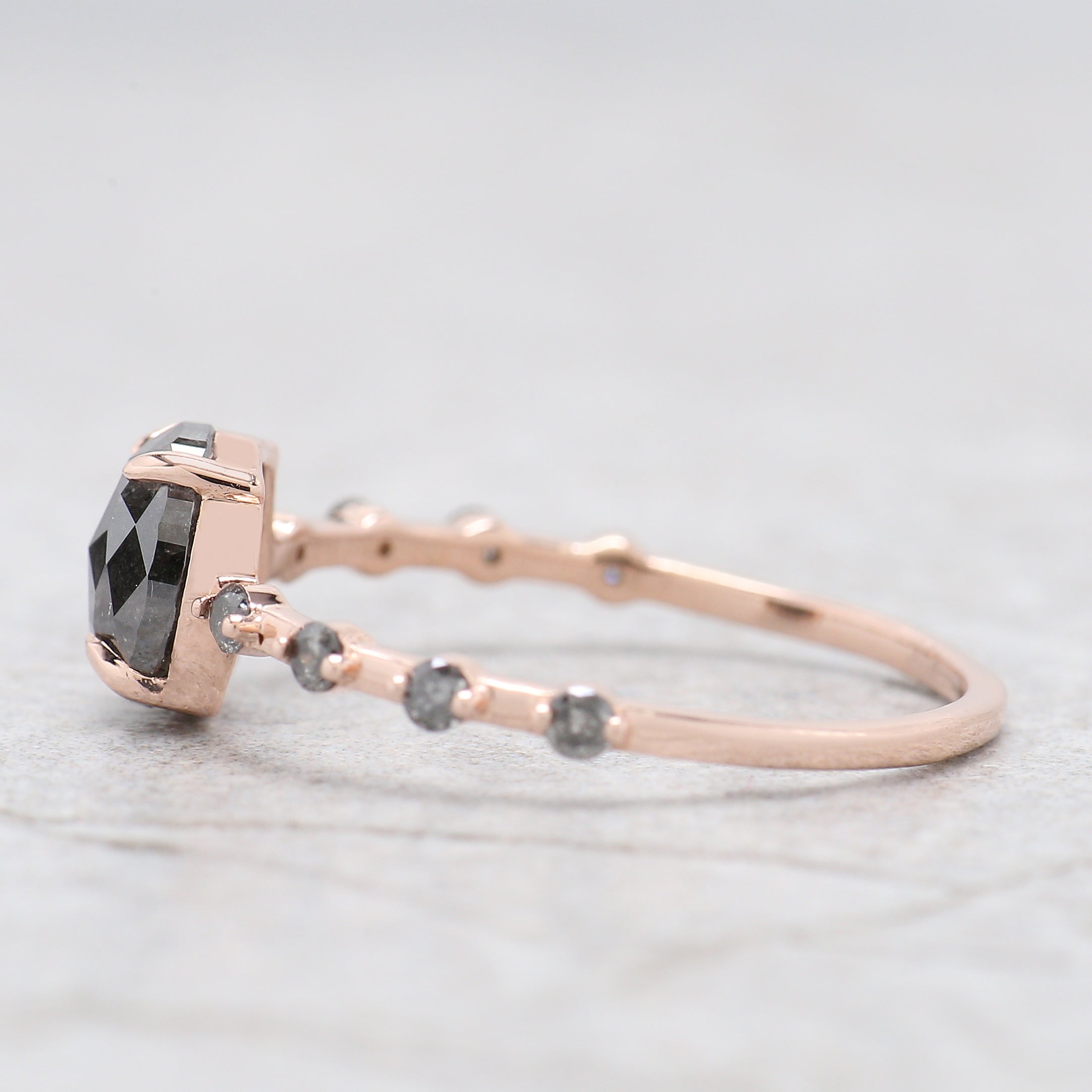 Oval Cut Salt And Pepper Diamond Ring 1.12 Ct 6.58 MM Oval Diamond Ring 14K Solid Rose Gold Silver Oval Engagement Ring Gift For Her QN2360