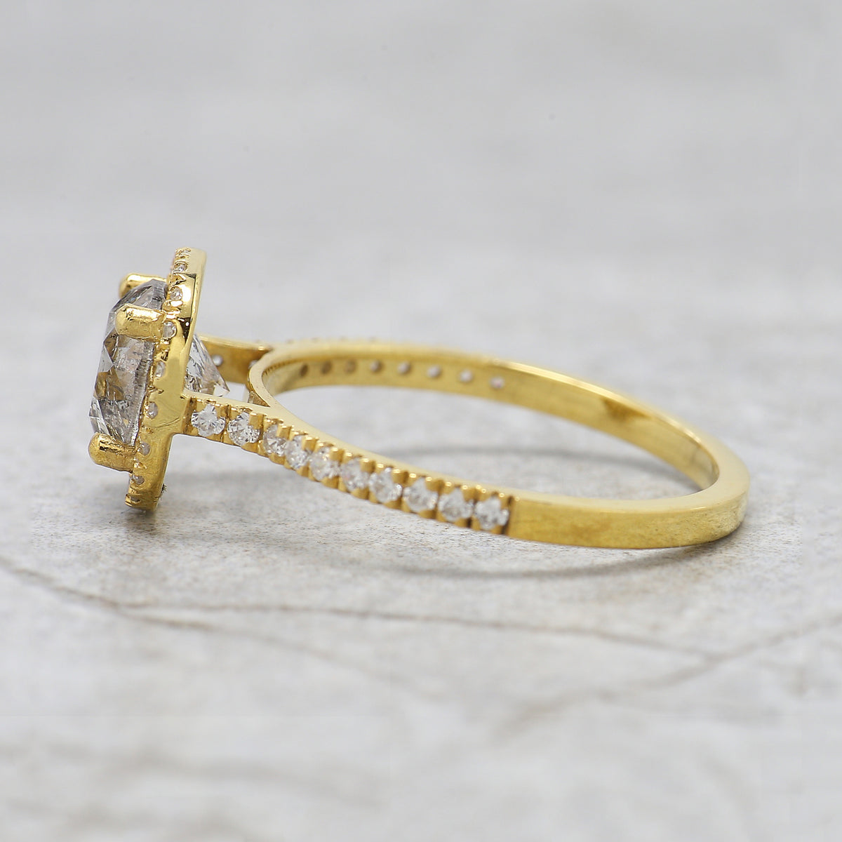 Round Salt and Pepper Diamond Engagement Ring, 14K Yellow Gold Ring, Unique Geometric Diamond Ring, Minimalist Fine Jewelry Gift KDL2616