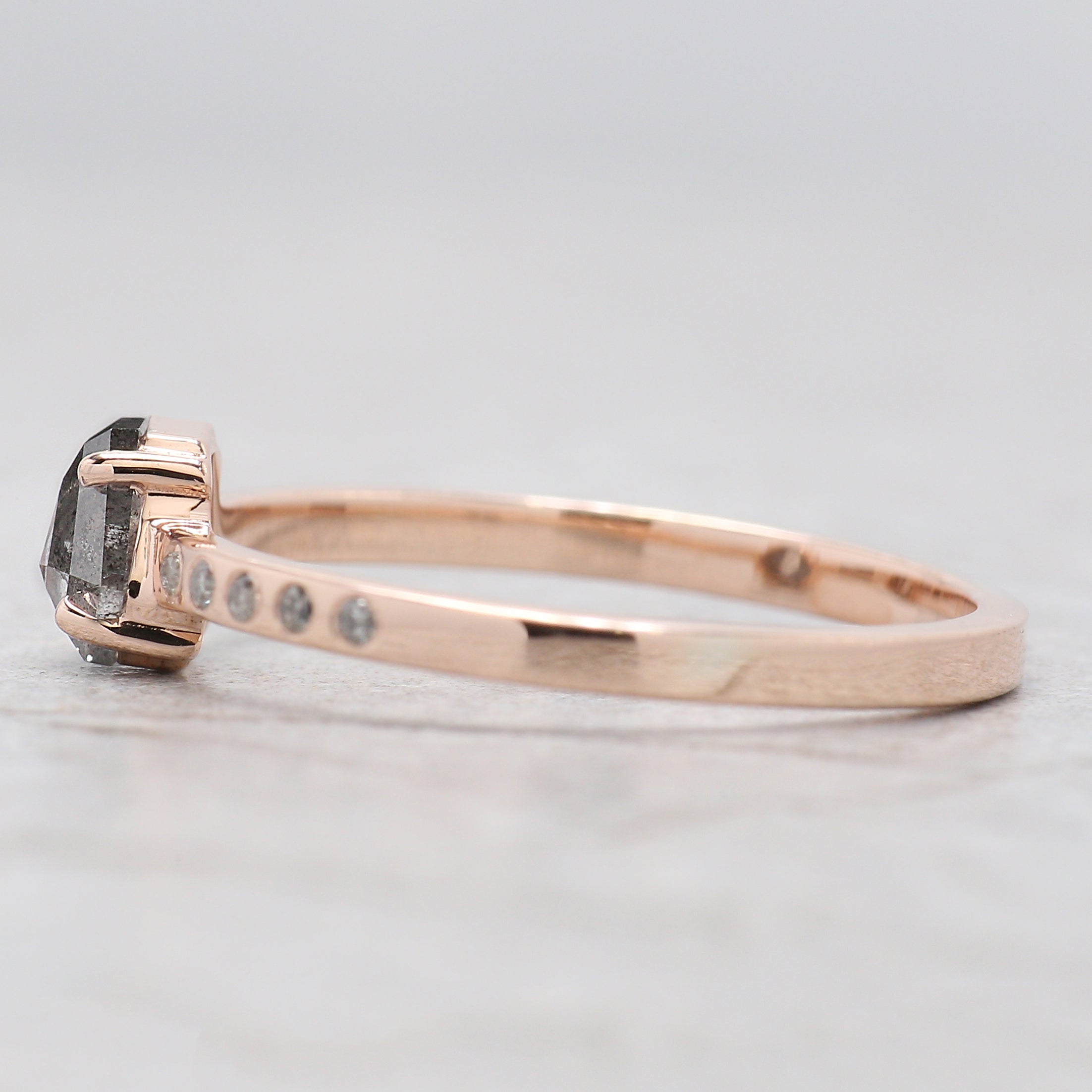 Coffin Cut Salt And Pepper Diamond Ring 0.46 Ct 5.30 MM Coffin Diamond Ring 14K Solid Rose Gold Silver Engagement Ring Gift For Her QN8892