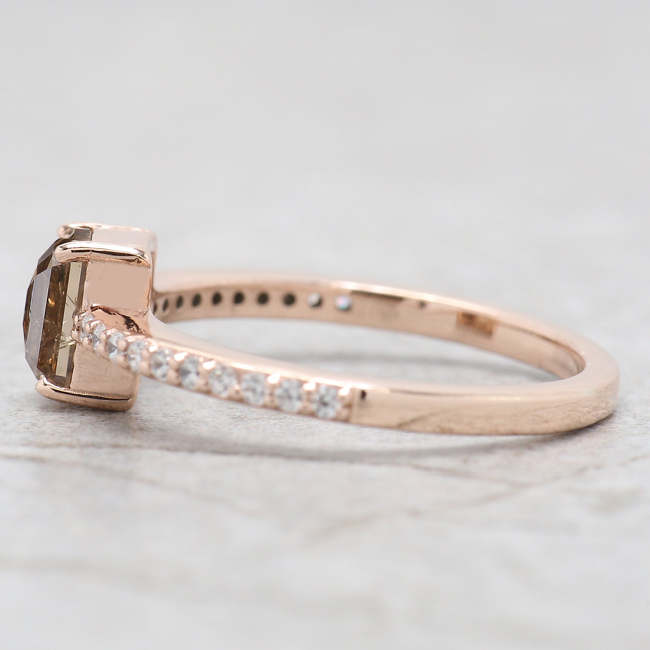 Emerald Cut Brown Color Diamond Ring 0.87 Ct 6.05 MM Emerald Shape Diamond Ring 14K Rose Gold Silver Engagement Ring Gift For Her QL060