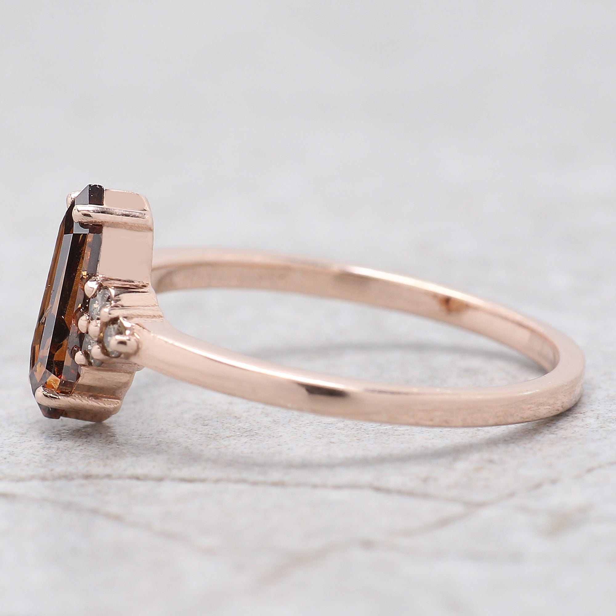 0.68 Ct Natural Shield Shape Brown Diamond Ring 9.35 MM Shield Diamond Ring 14K Solid Rose Gold Silver Engagement Ring Shield Ring QL1757