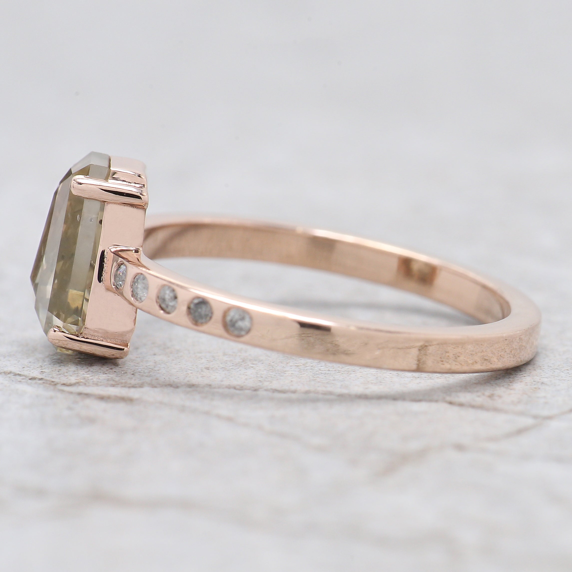 Coffin Cut Salt And Pepper Diamond Ring 1.43 Ct 8.35 MM Coffin Diamond Ring 14K Solid Rose Gold Silver Engagement Ring Gift For Her QL387