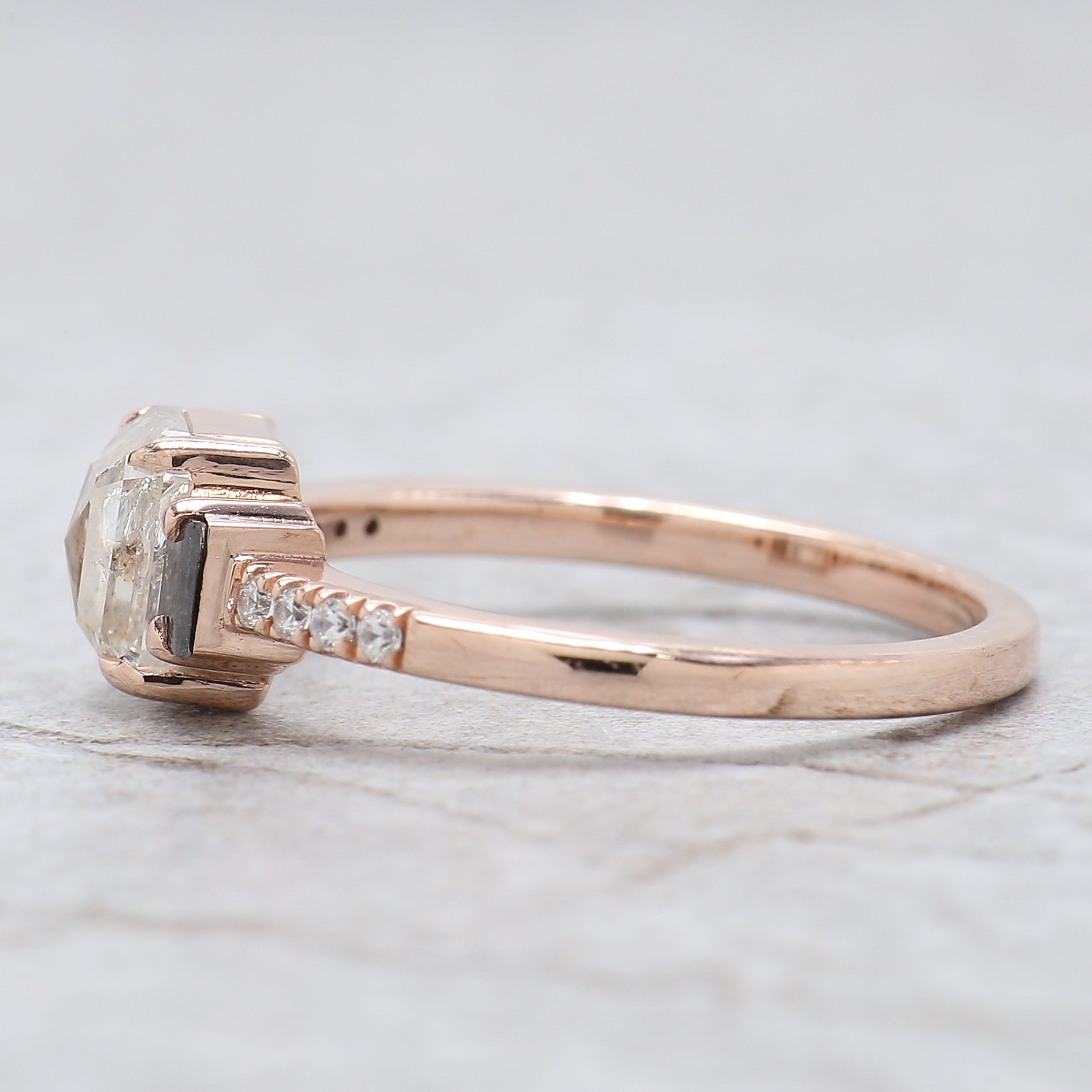 Emerald Cut Salt And Pepper Diamond Ring 1.05 Ct 6.28 MM Emerald Diamond Ring 14K Rose Gold Silver Engagement Ring Gift For Her QL2581